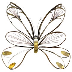 Mid-Century Modern Large Brass Butterfly Wall Sculpture Signed C. Jere, 1978