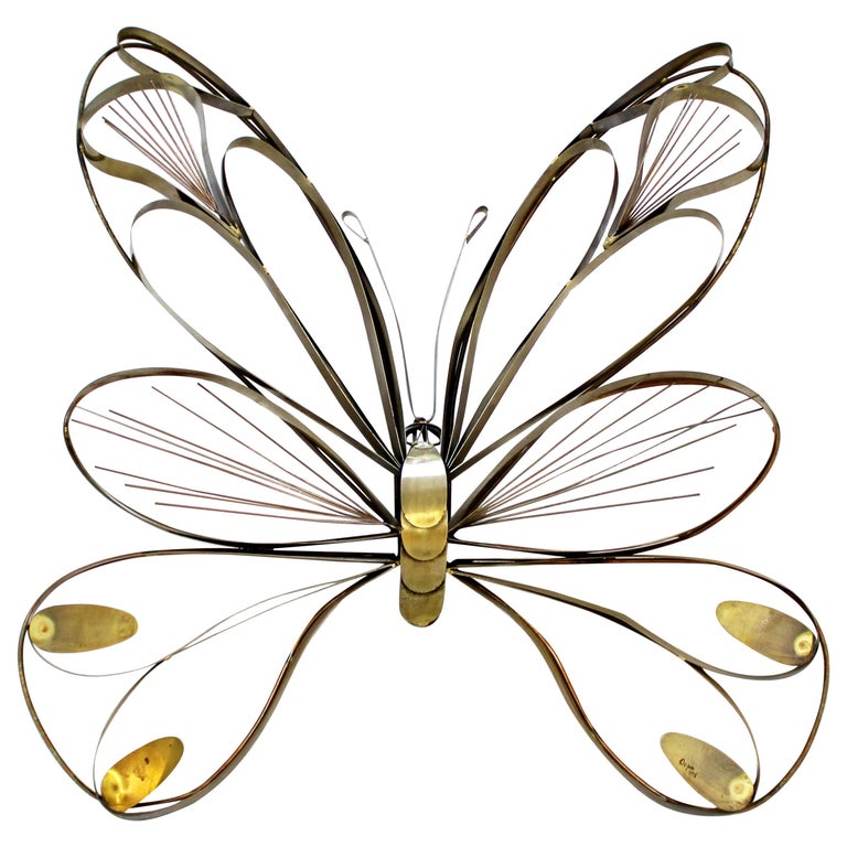 MidCentury Modern Large Brass Butterfly Wall Sculpture Signed C. Jere