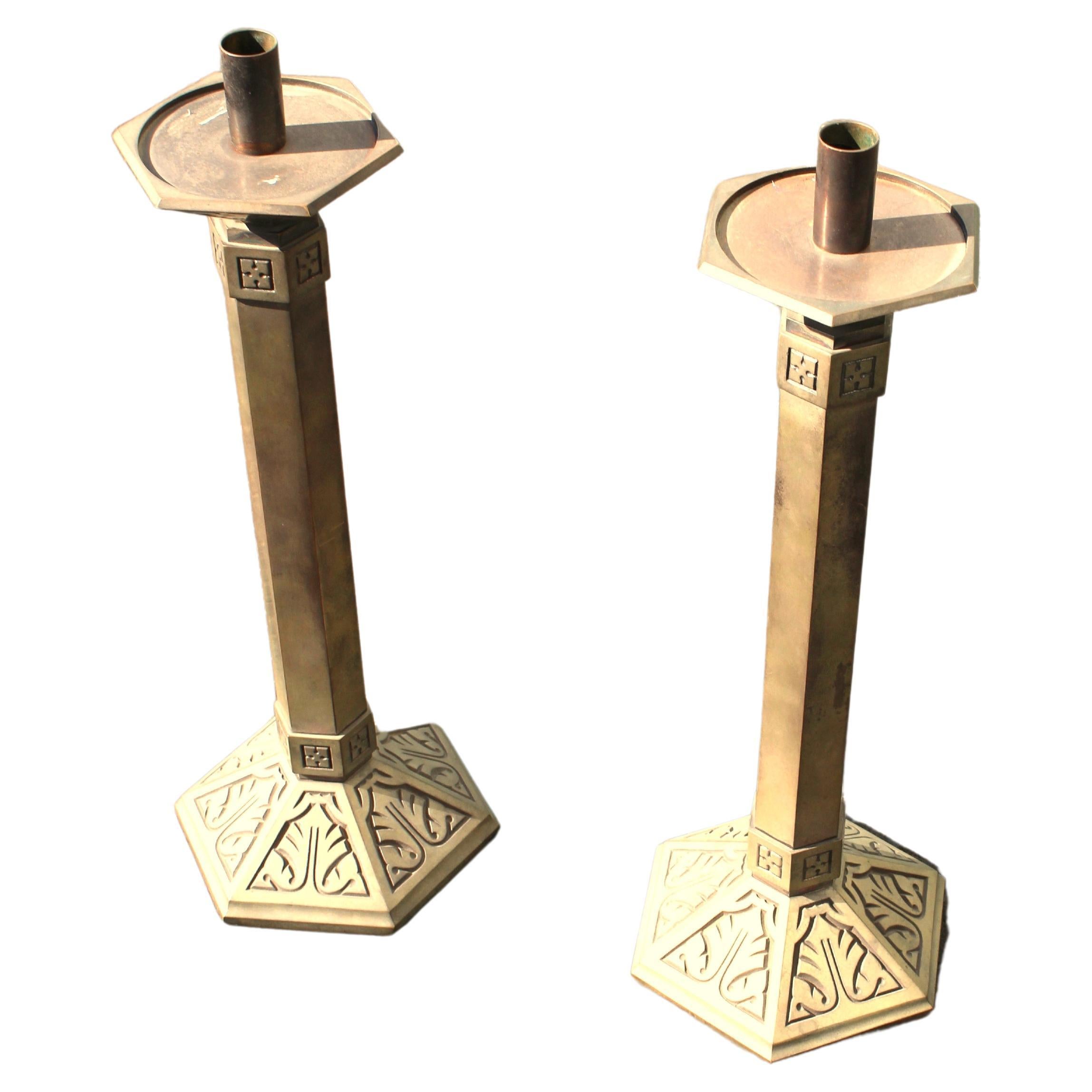 Mid-Century Modern Large Brass Candlesticks For Sale