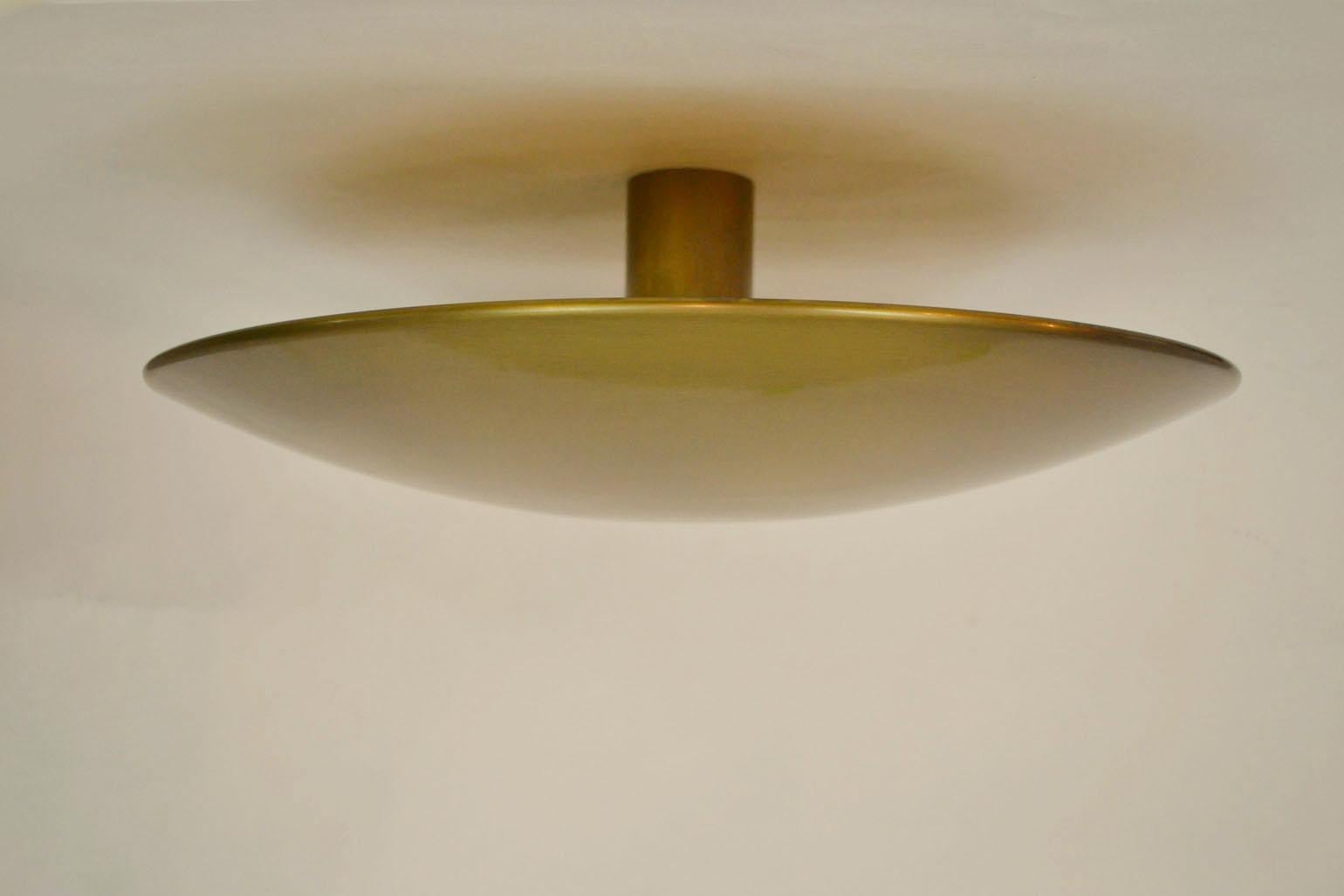 Mid-Century Modern Large Brass Flush Mount Ceiling / Wall Light, Florian Schulz 2