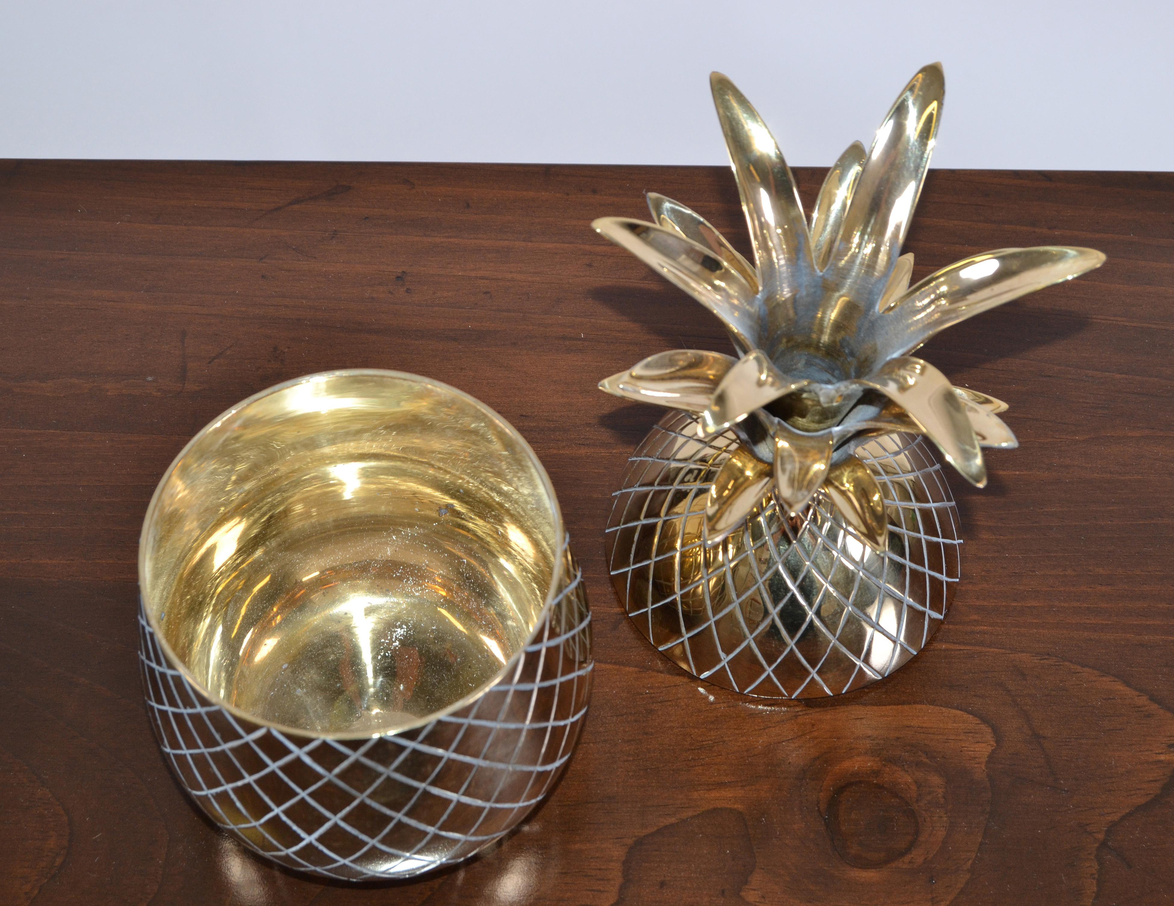 Polished Mid-Century Modern Large Brass Pineapple Pina Colada Cup Jar with Lid 1970 For Sale