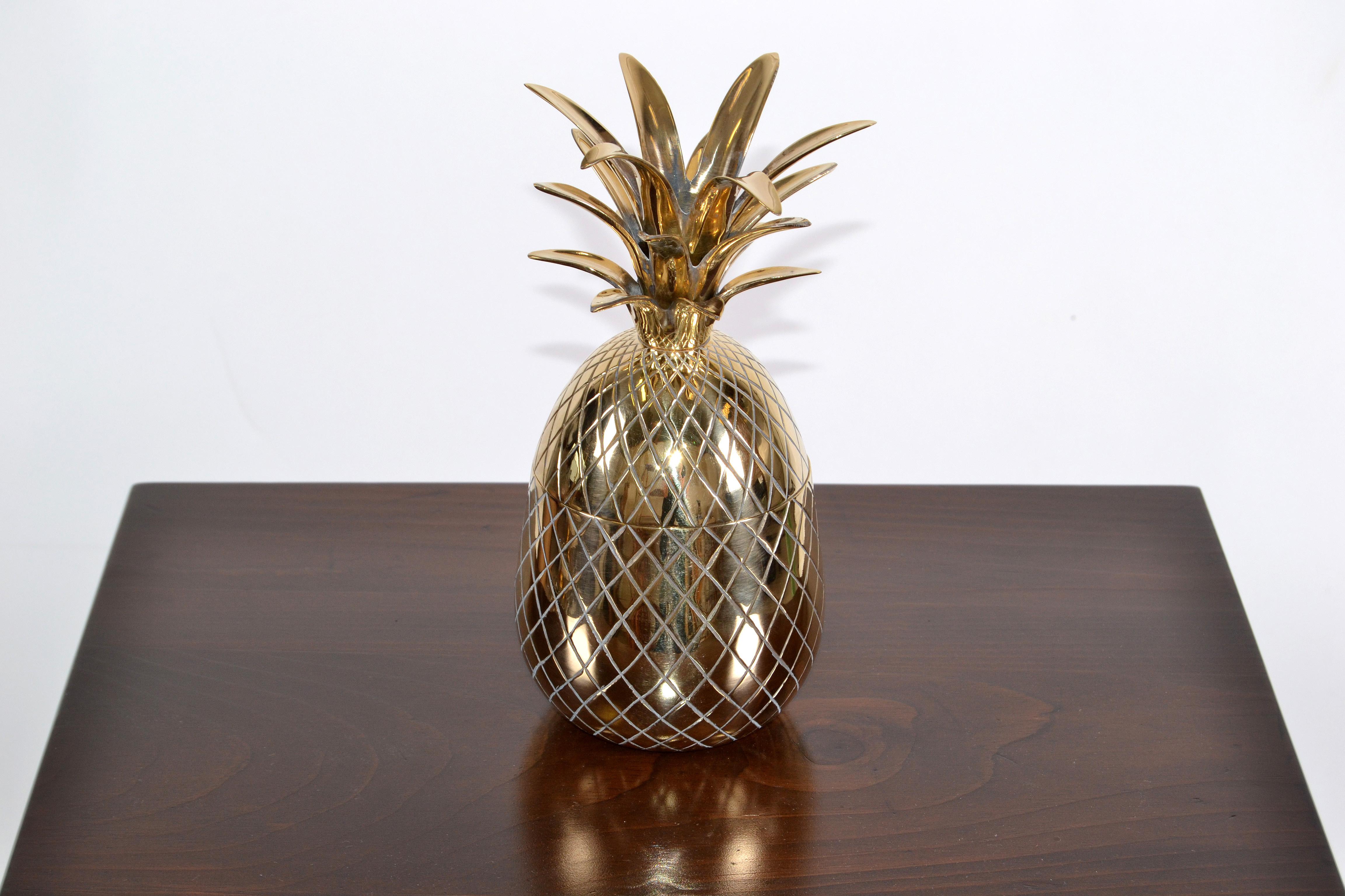 20th Century Mid-Century Modern Large Brass Pineapple Pina Colada Cup Jar with Lid 1970 For Sale
