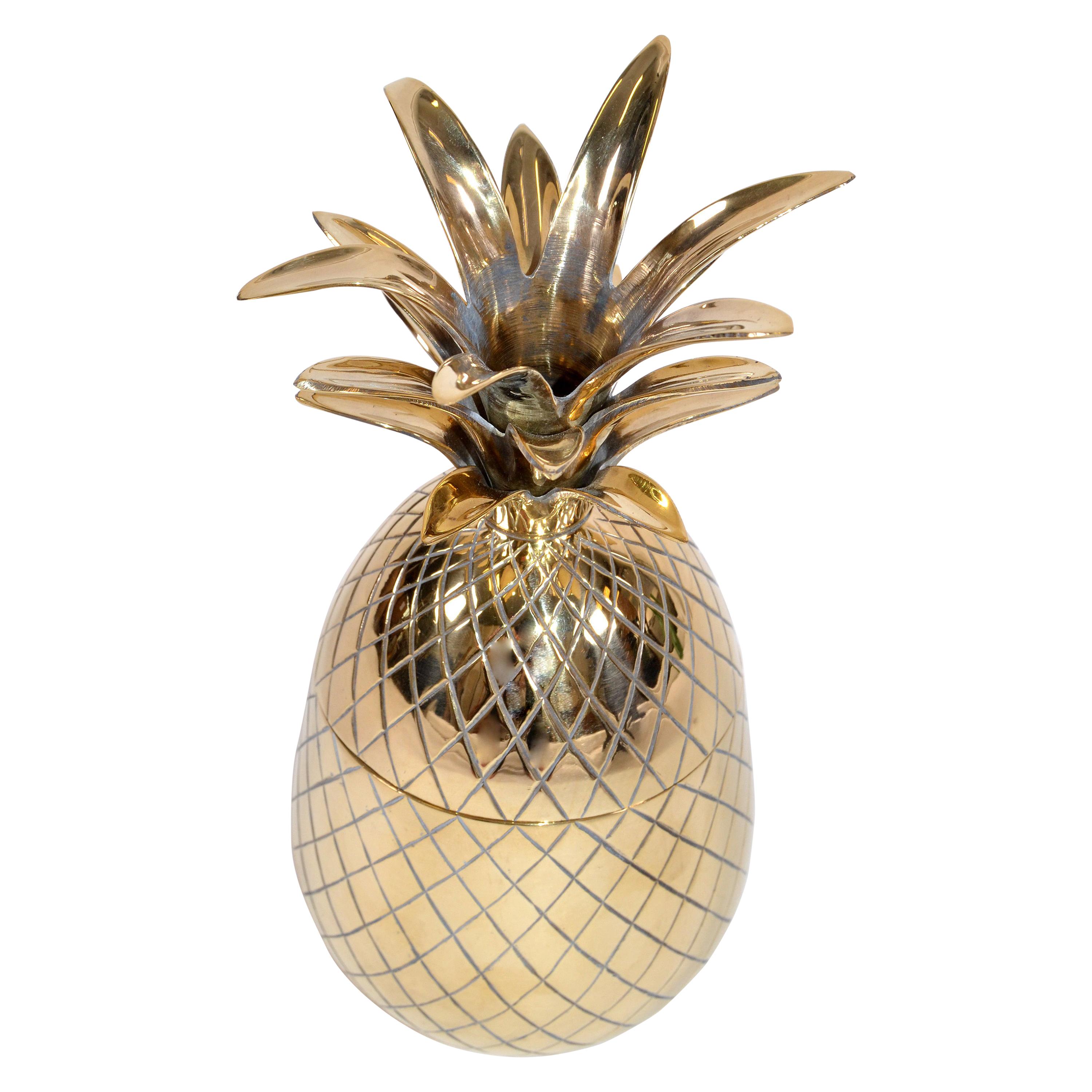Mid-Century Modern Large Brass Pineapple Pina Colada Cup Jar with Lid 1970