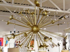 Mid-Century Modern Large Brass Sputnik Chandelier Light Fixture, 1960s