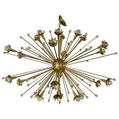 Mid-Century Modern Large Brass Sputnik Chandelier Light Fixture, 1960s