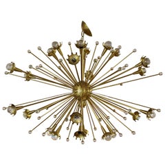 Mid-Century Modern Large Brass Sputnik Chandelier Light Fixture, 1960s