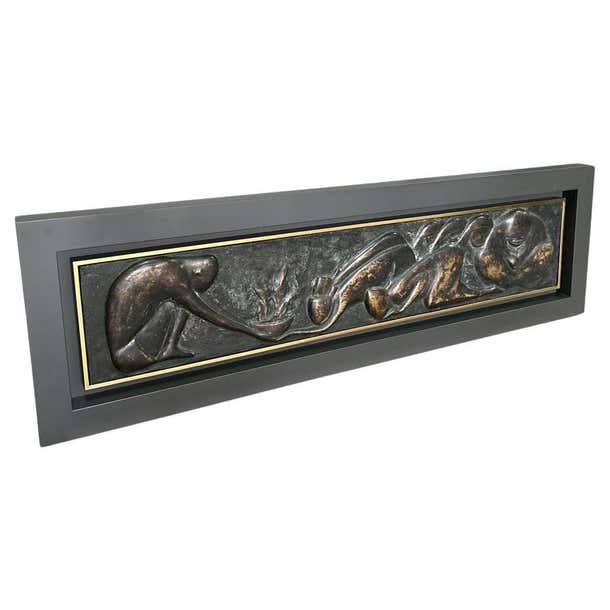 Mid-century modern large Brass wall plaque For Sale at 1stDibs