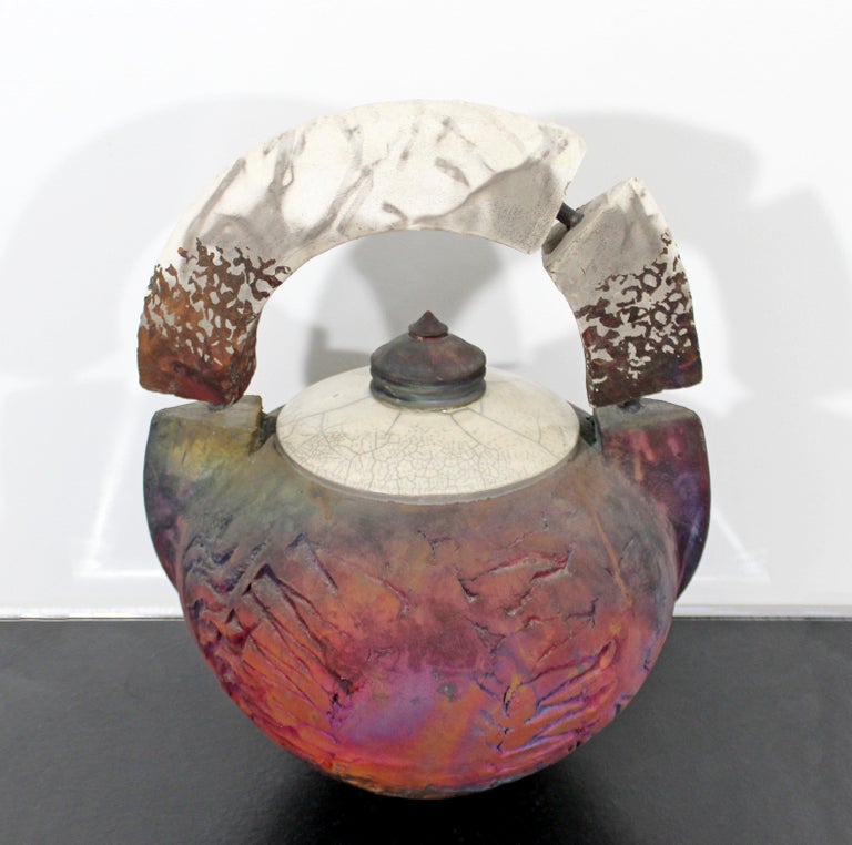 Mid-Century Modern Large Ceramic Raku Handle Vessel Table Sculpture at ...