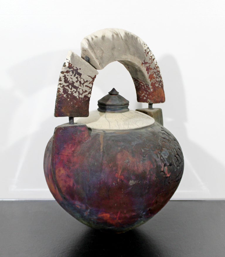 Mid-Century Modern Large Ceramic Raku Handle Vessel Table Sculpture at ...