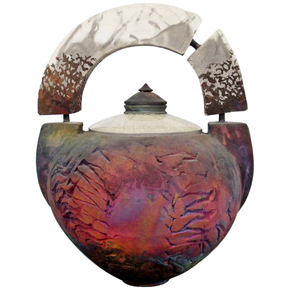 Mid-Century Modern Large Ceramic Raku Handle Vessel Table Sculpture at ...