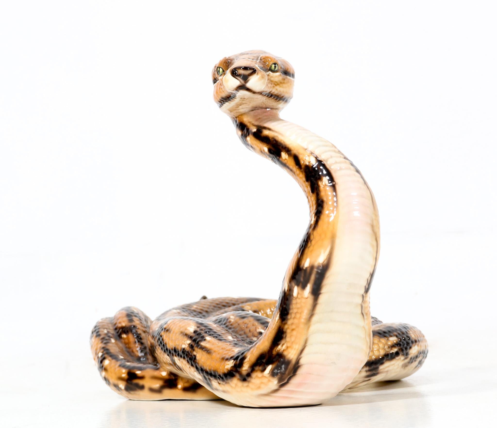  Mid-Century Modern Large Ceramic Rattle Snake by Ronzan Italy, 1950s In Good Condition In Amsterdam, NL