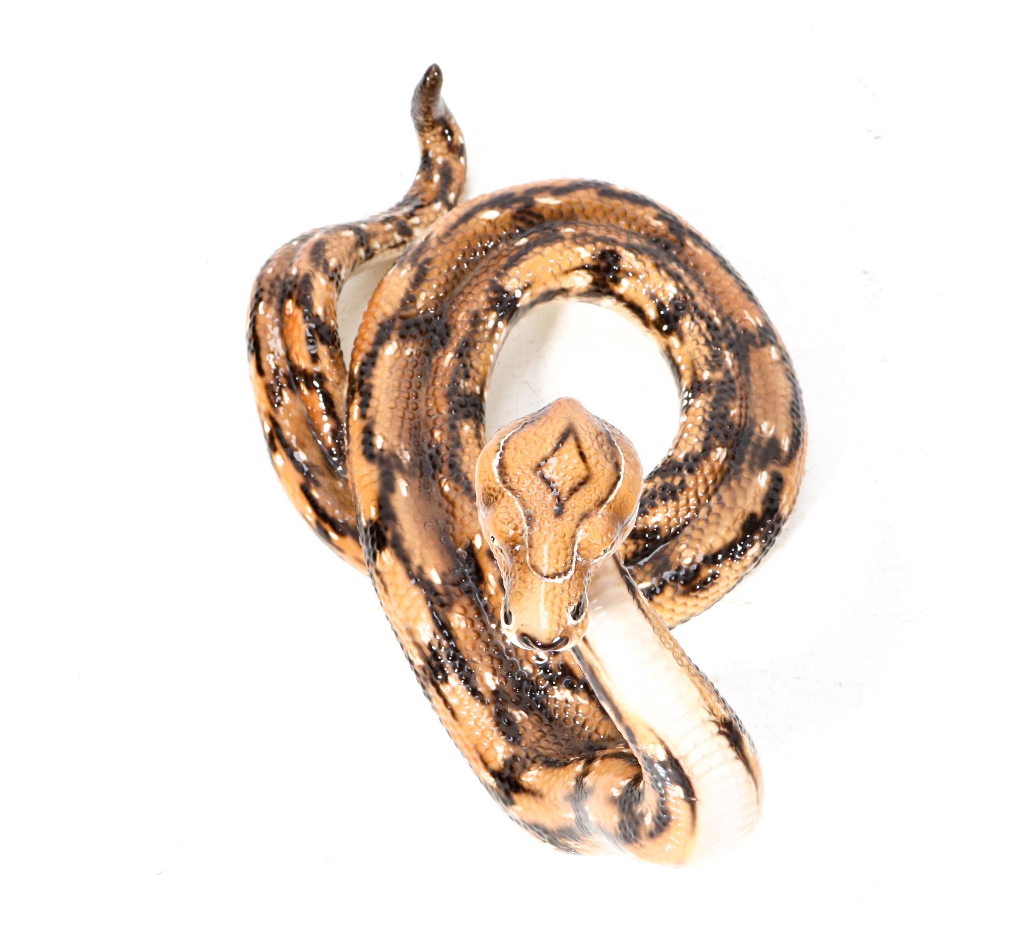 Mid-20th Century  Mid-Century Modern Large Ceramic Rattle Snake by Ronzan Italy, 1950s