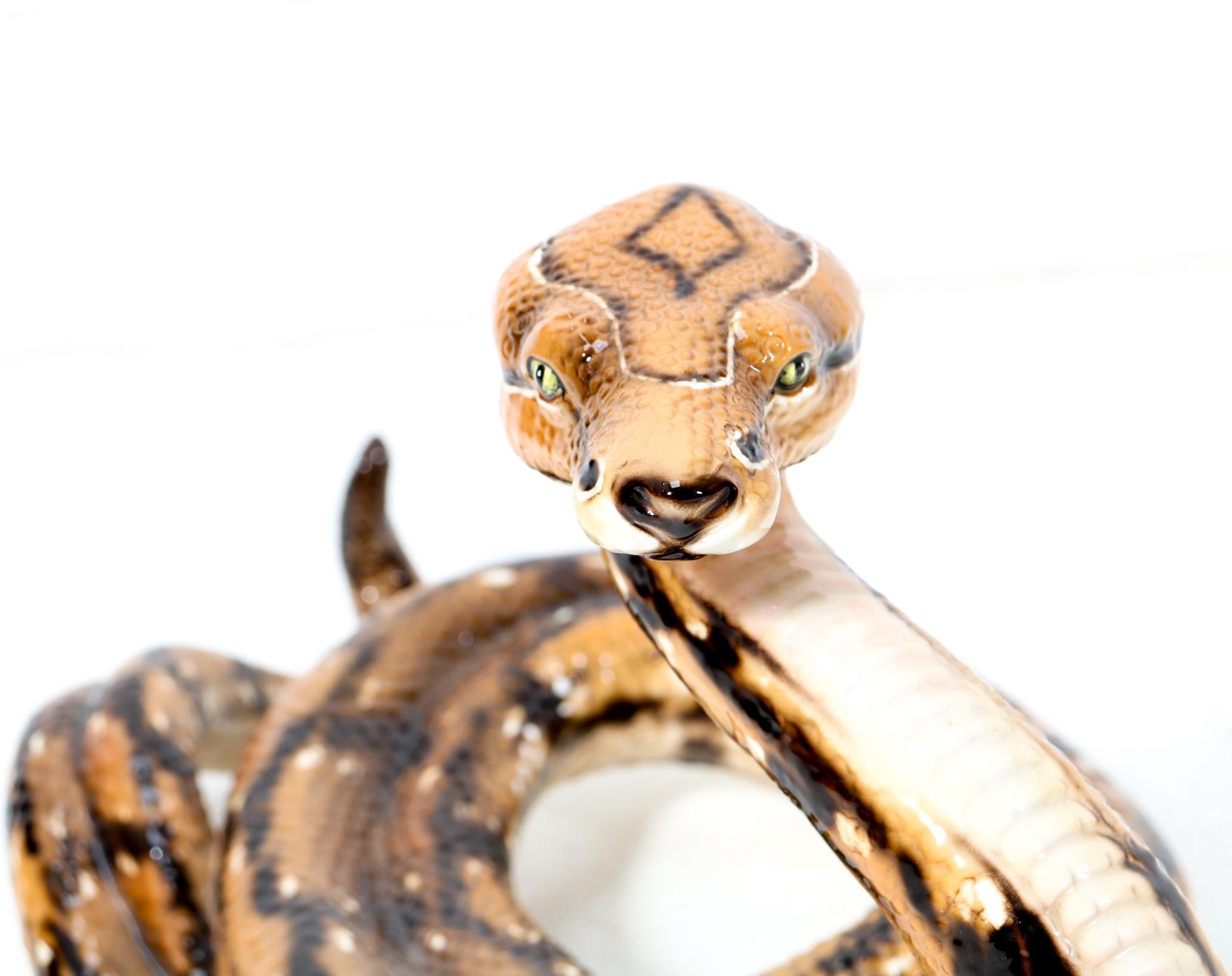  Mid-Century Modern Large Ceramic Rattle Snake by Ronzan Italy, 1950s 1