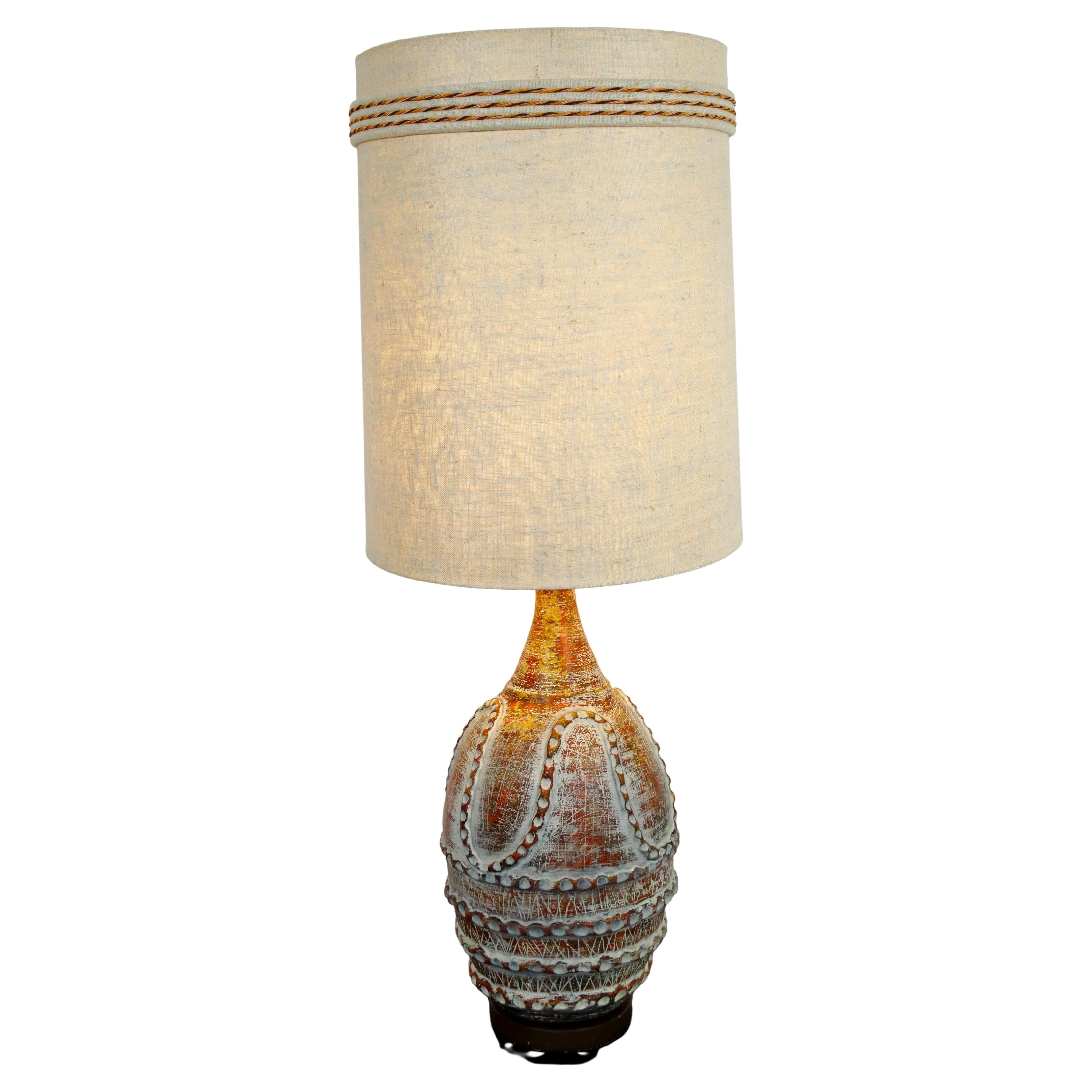 Mid-Century Modern Large Ceramic Table Lamp Original Shade & Finial, 1960s