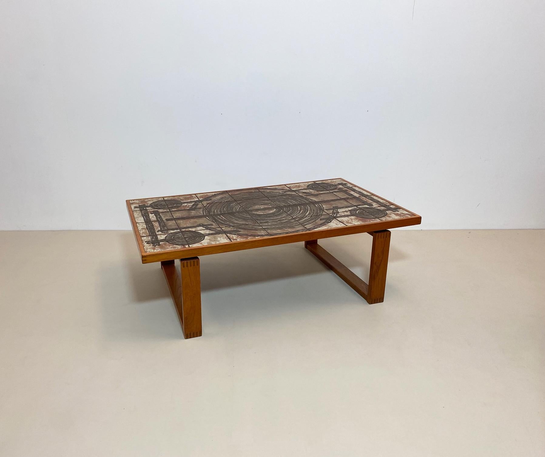 Scandinavian Mid-Century Modern Large Ceramic Tiles Coffee Table, Scandinavia For Sale