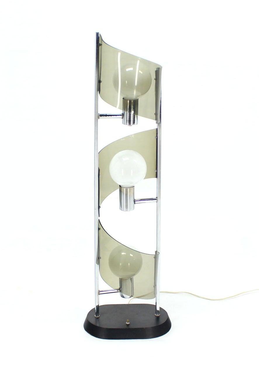 Mid-Century Modern Mid Century Modern Large Chrome Smoked Lucite Ribbon Shade Table  Floor Lamp  For Sale