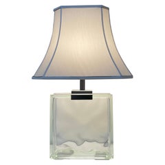 Mid-Century Modern Large Clear Glass Block & Chrome Table Lamp by Raymor