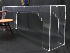 Mid-Century Modern Large Console Table Glass Top Lucite Base