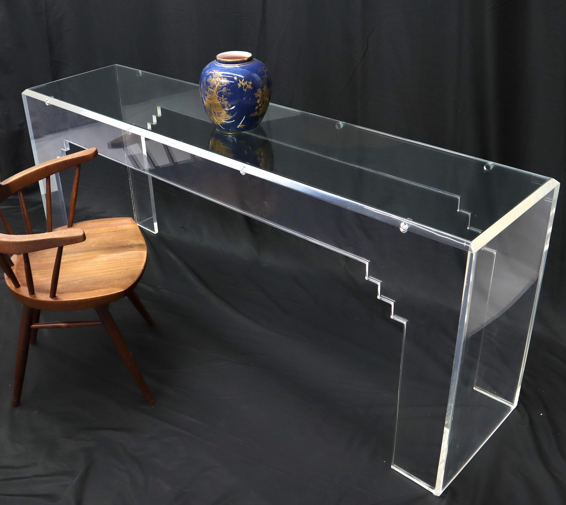 Mid-Century Modern Large Console Table Glass Top Lucite Base For Sale 1