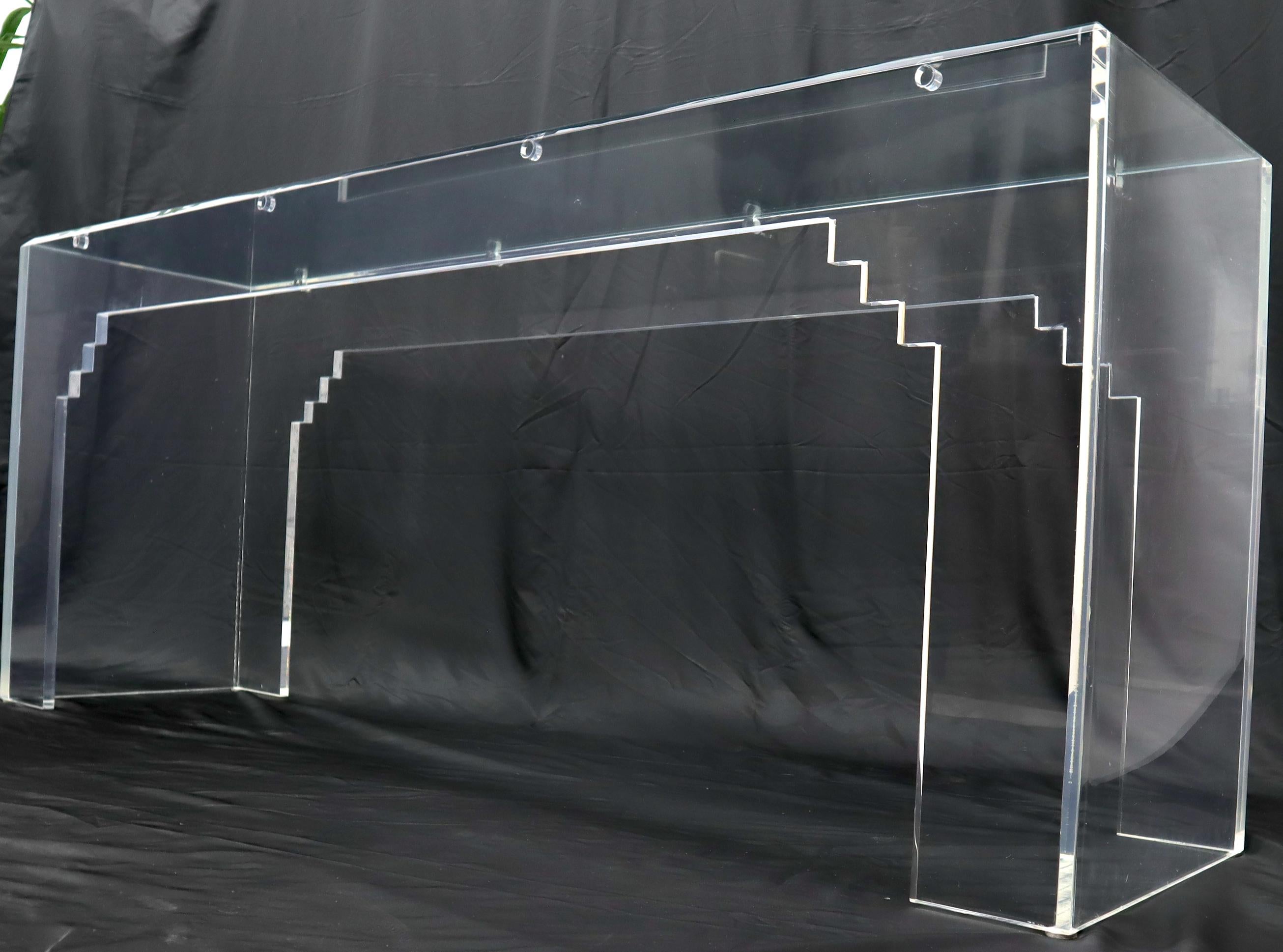 Mid-Century Modern Large Console Table Glass Top Lucite Base For Sale 3