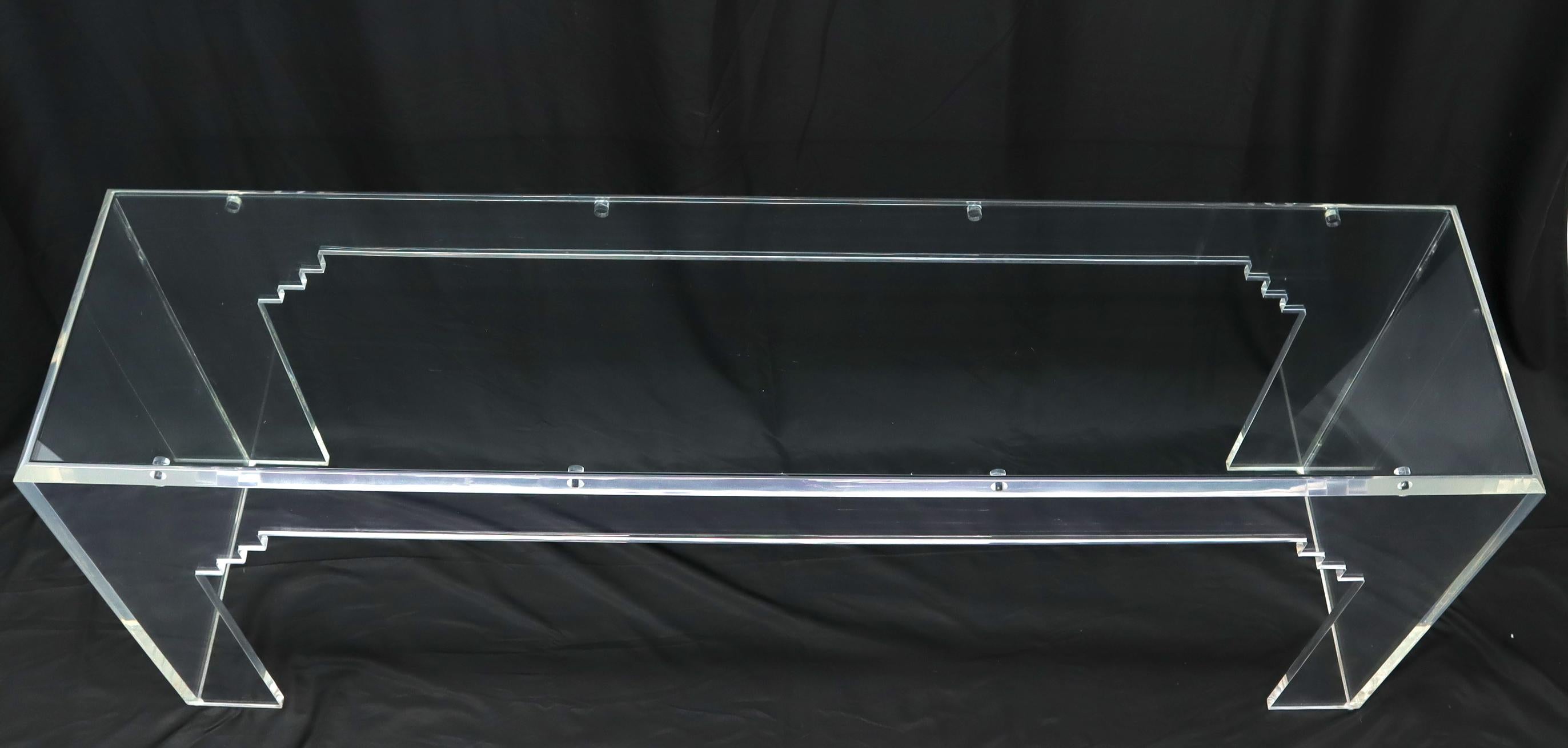 Mid-Century Modern Large Console Table Glass Top Lucite Base For Sale 4
