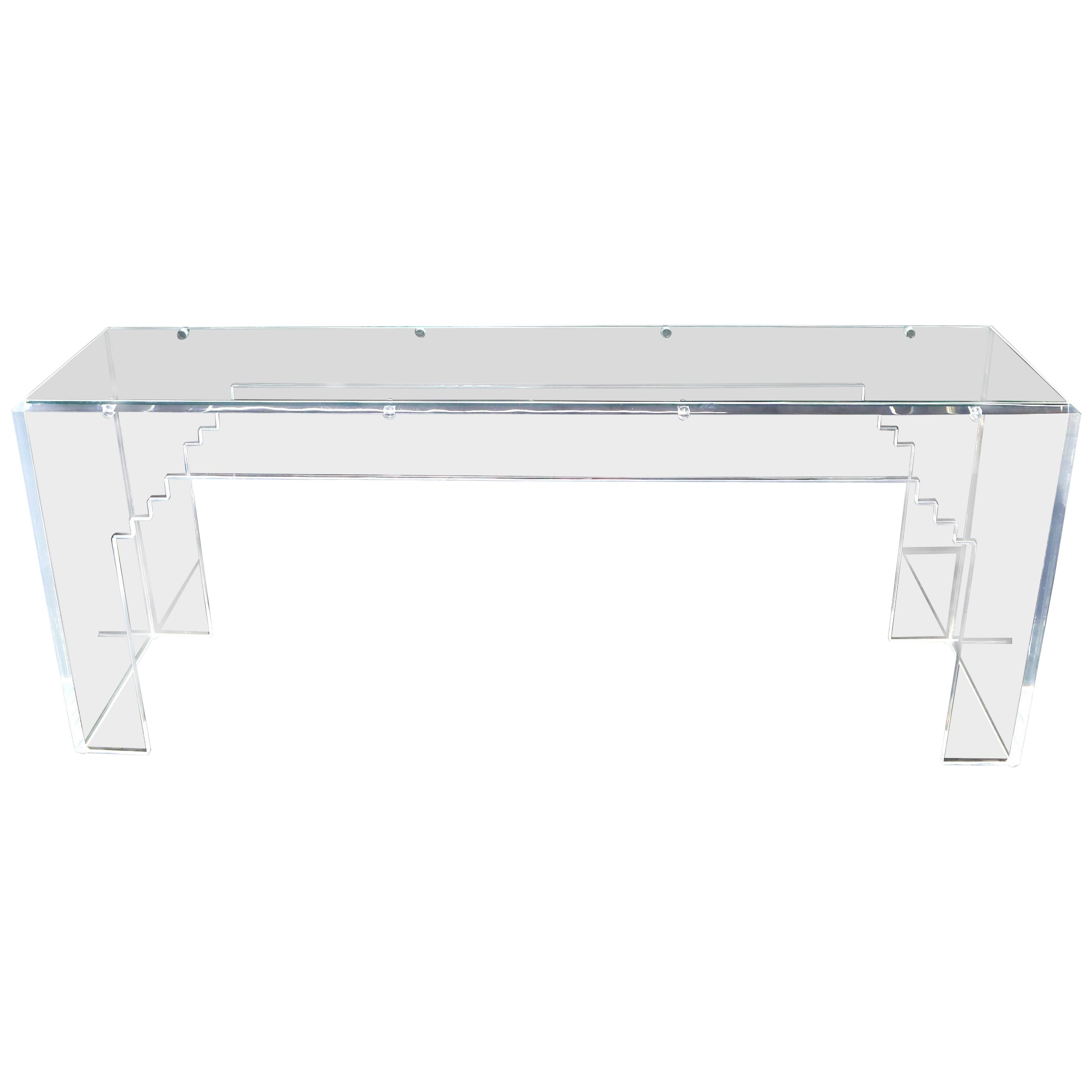 Großer Konsolentisch mit Glasplatte und Lucite-Sockel, Mid-Century Modern