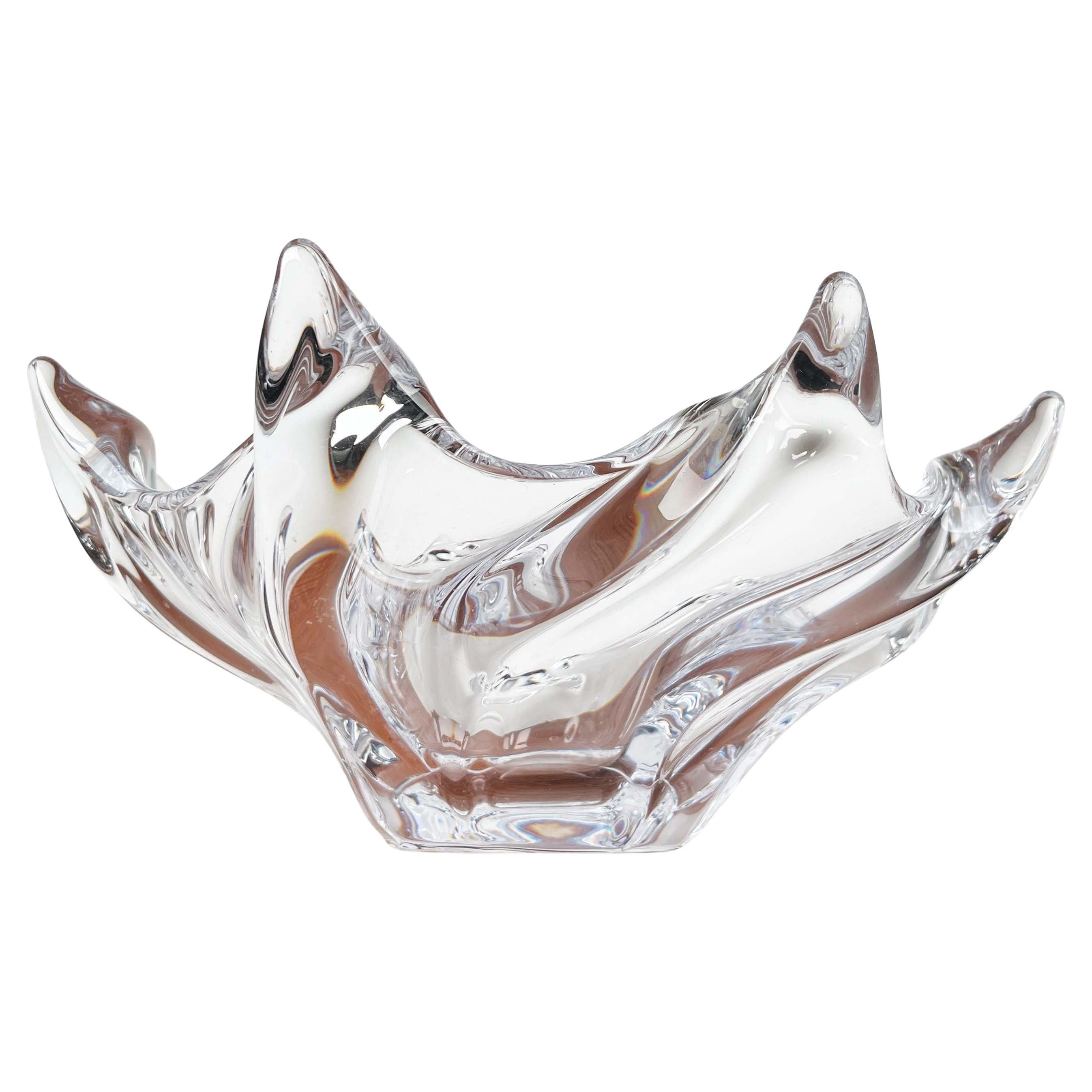Mid-Century Modern Large Crystal Glass Fruit Bowl from Art Vannes, France, 1960s