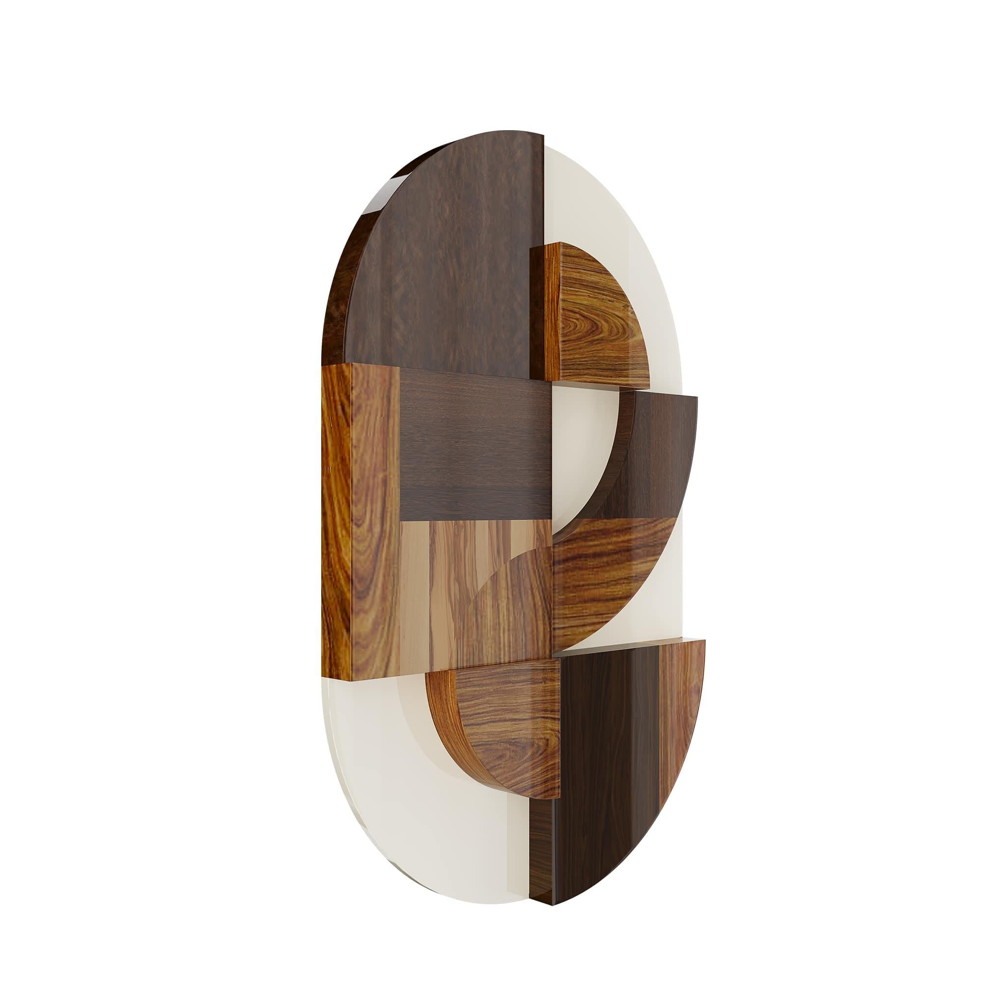 Mid-Century Modern Decor grande arte da parete Walnu Legno intarsiato, Marrone Bianco

L'Hazel Wall Decor è un audace pannello da parete geometrico che emana arte e funzionalità. Questo splendido pezzo decorativo attira l'attenzione, rendendolo il