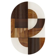 Arte Decorativo de Pared Moderno de Mediados de Siglo Grande Marquetería de Madera de Nogal, Marrón Blanco