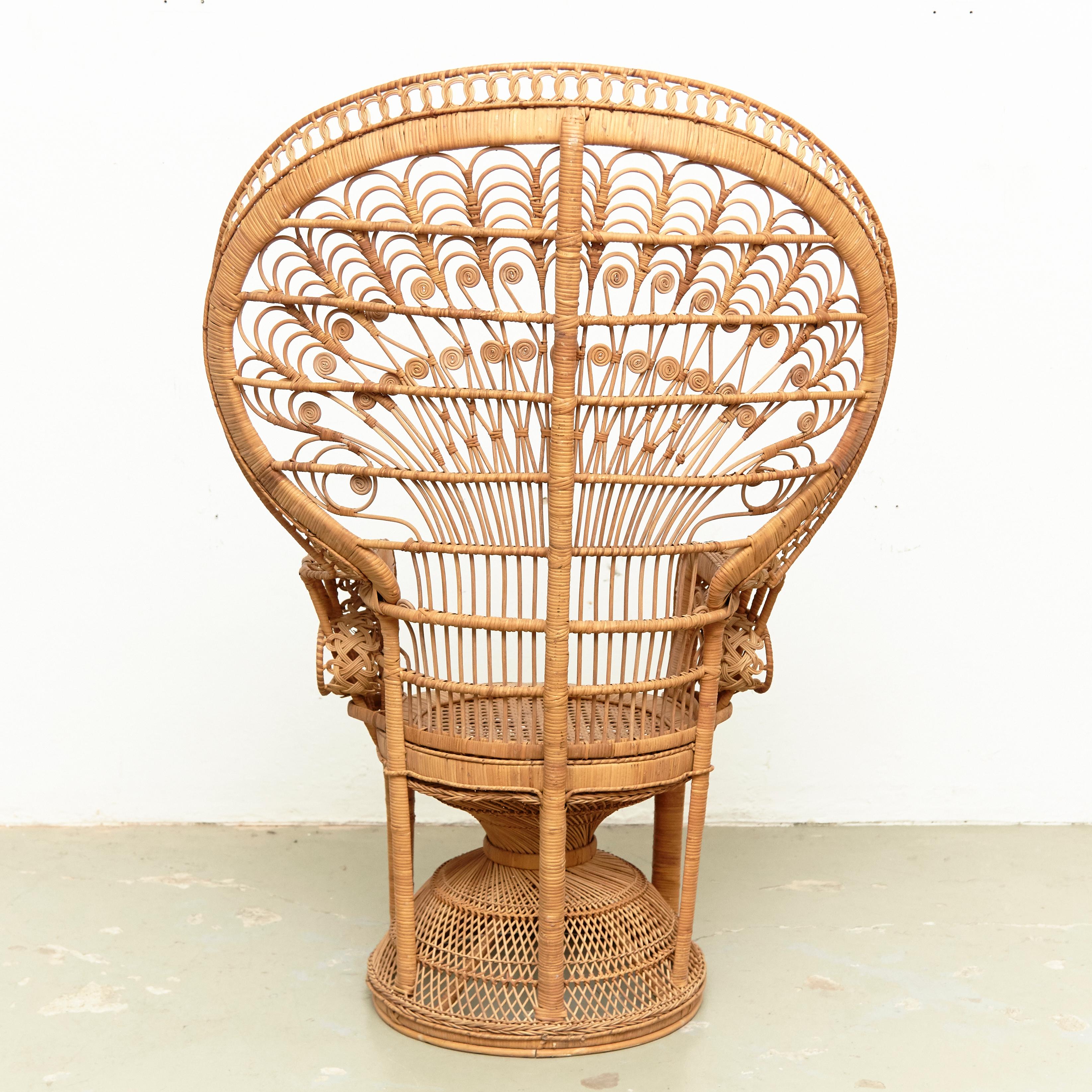 Mid-Century Modern Large Emmanuelle Wicker Rattan Midcentury Peacock Armchair 8