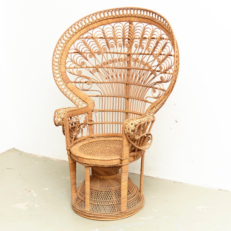 MidCentury Modern Large Emmanuelle Wicker Rattan Midcentury Peacock