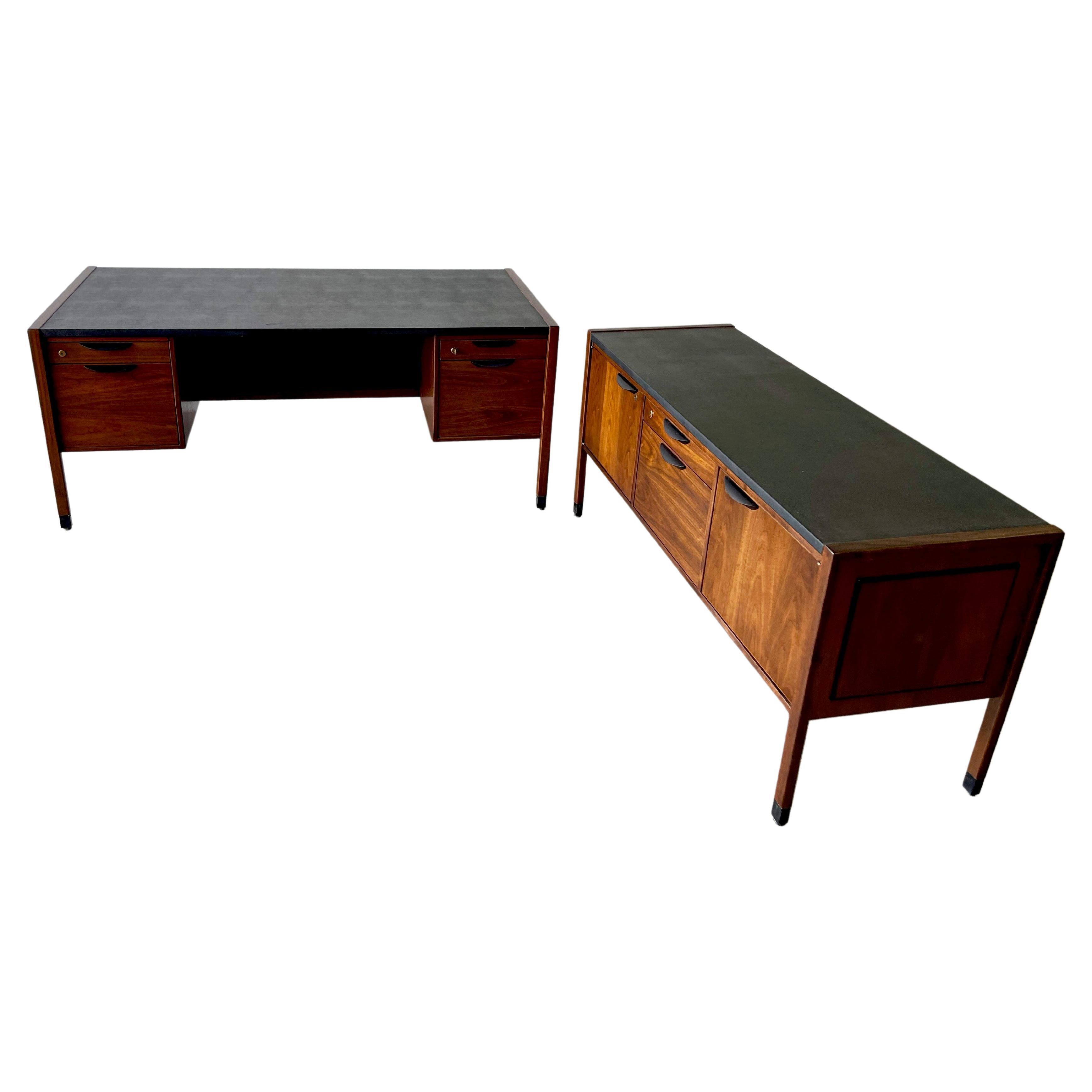 Mid-Century Modern Large Executive Desk & Credenza by Jens Risom