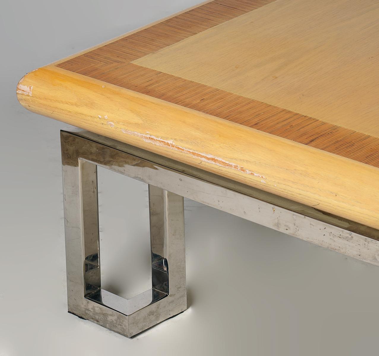 Mid-Century Modern Large Floating Top Coffee Table on Greek Key Chrome Legs 1