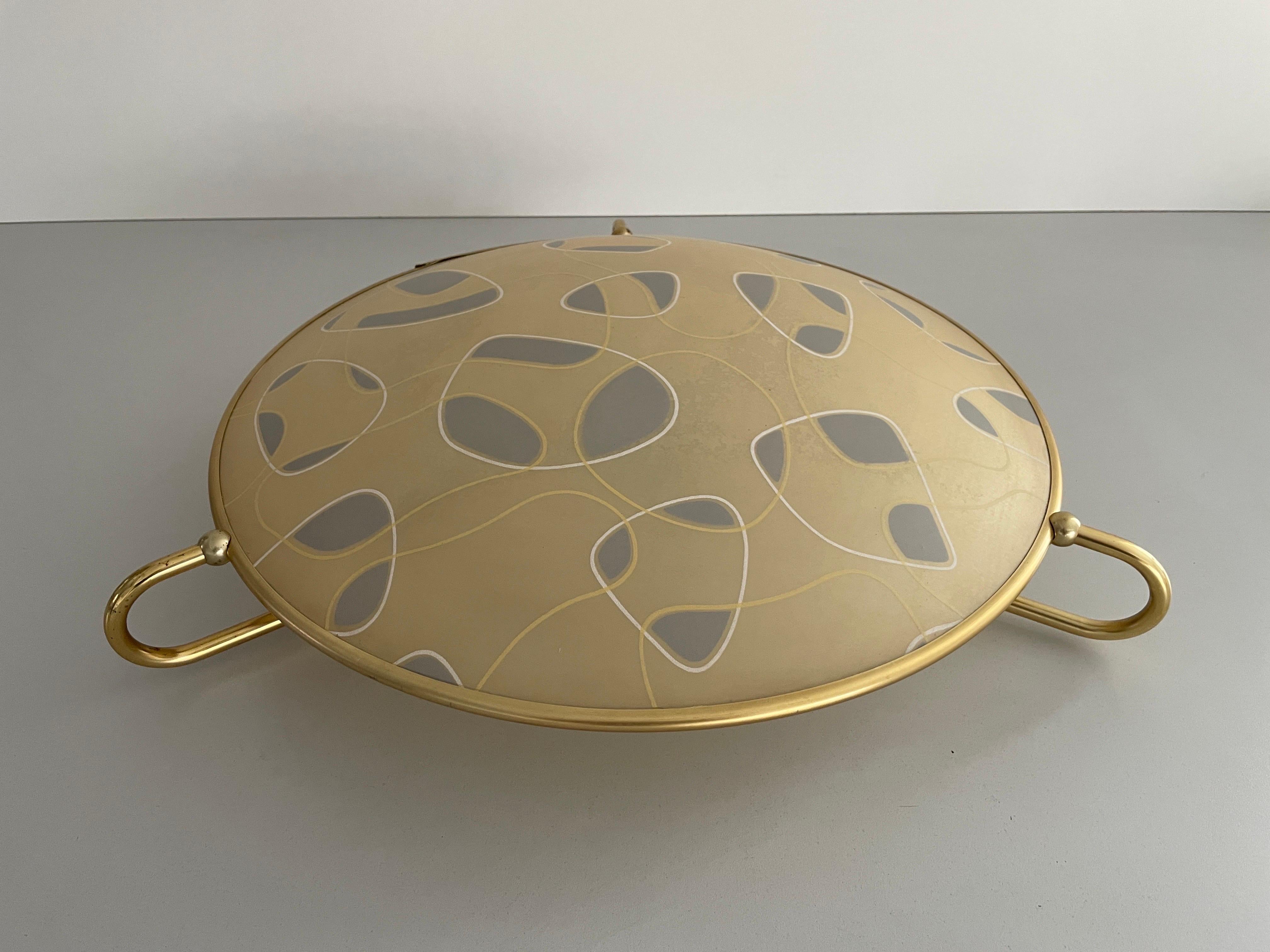 Mid-Century Modern Large Flush Mount or Ceiling Lamp by Erco, 1950s, Germany

Lampshade is in very good vintage condition.

This lamp works with 2x E27 light bulbs. 
Wired and suitable to use with 220V and 110V for all