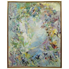 Mid-Century Modern Large Framed Textured Abstract Painting by Albert Mullen 1958