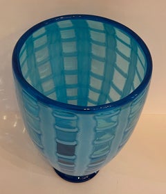 Mid-Century Modern Große Gino Cenedese Murano Blau Kunstglas Gestreifte Vase
