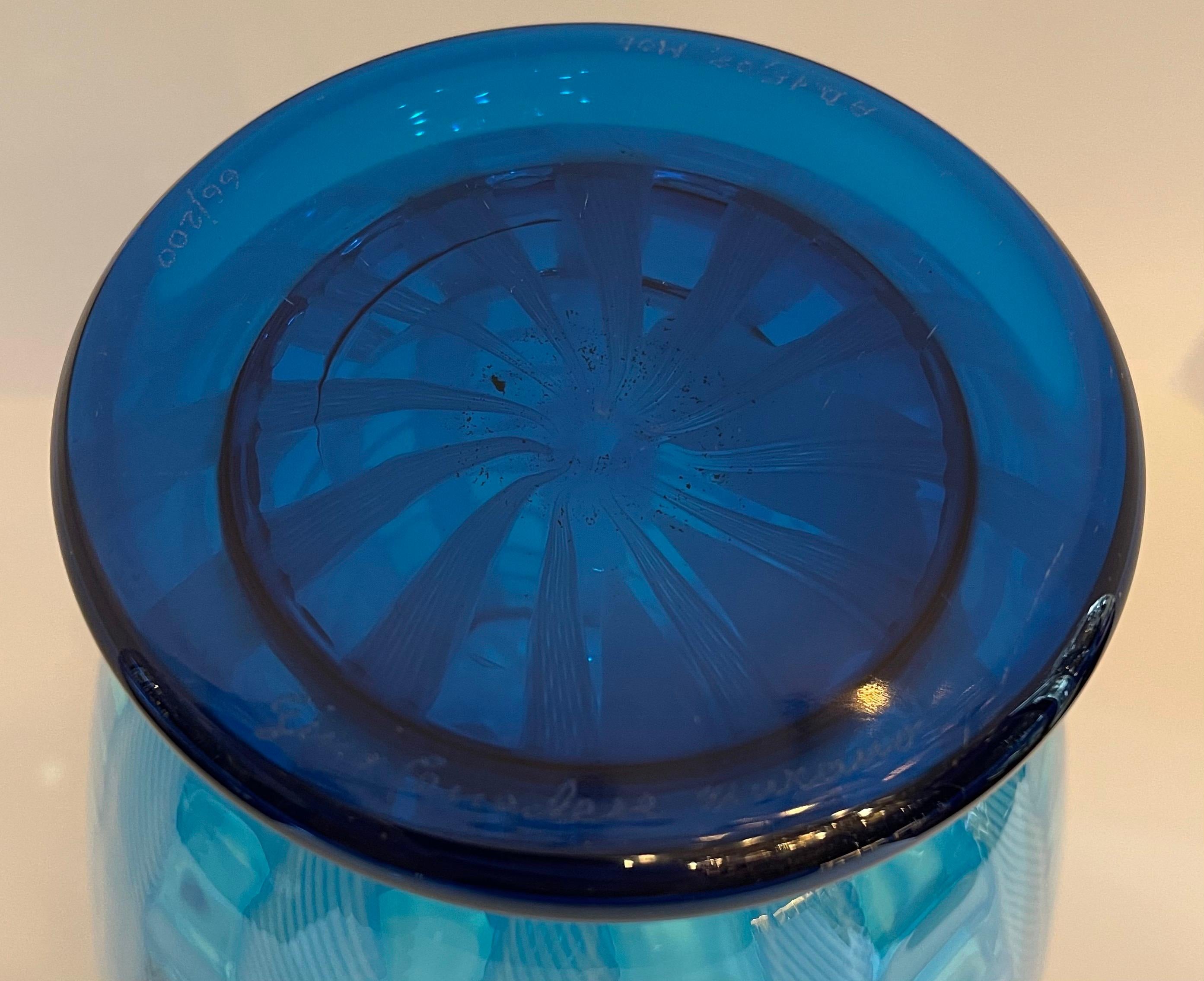 Murano Glass Mid-Century Modern Large Gino Cenedese Murano Blue Art Glass Stripped Vase For Sale