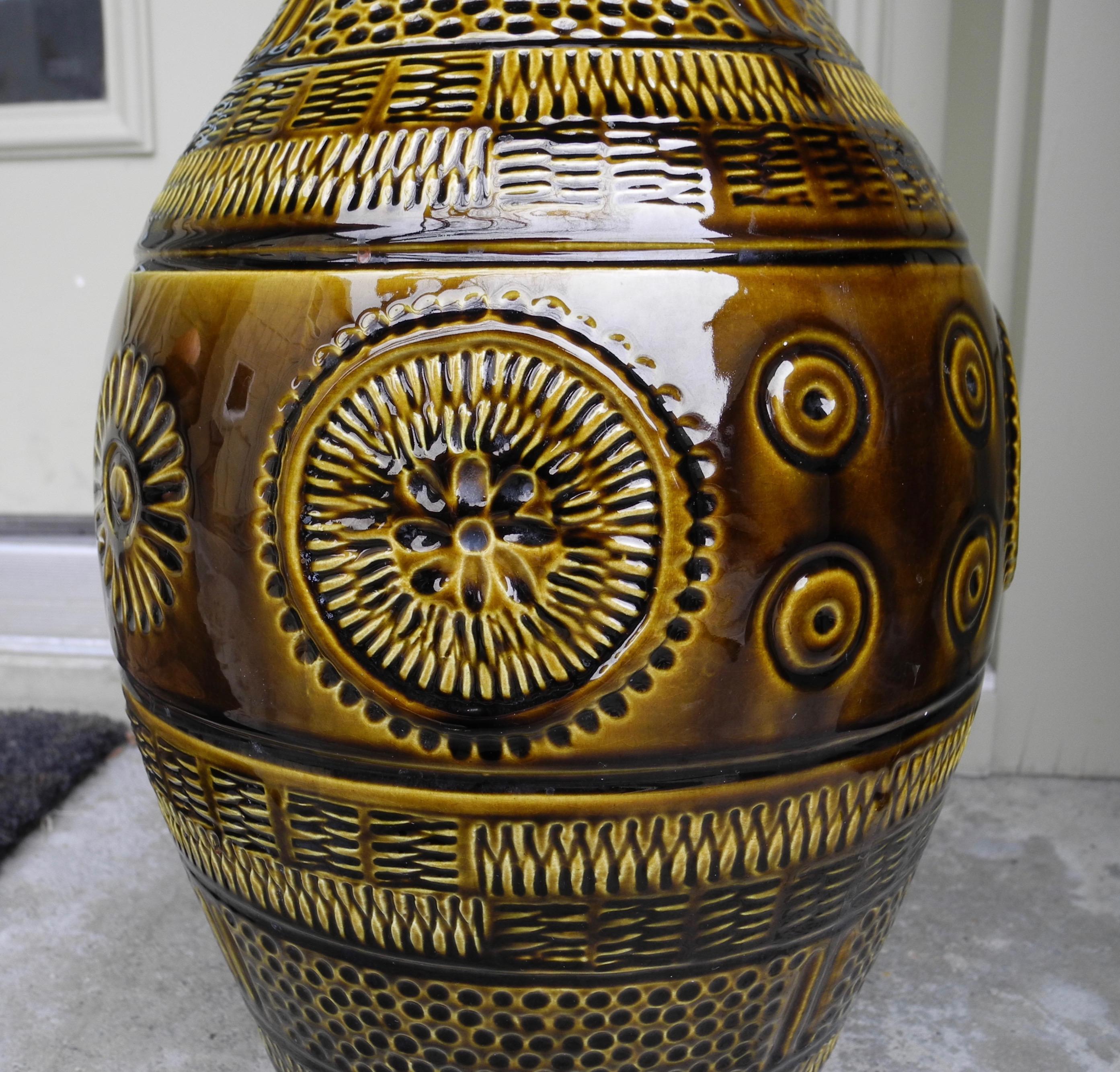 Mid-Century Modern Large Olive W German Ceramic Pottery Vessel Jar Vase For Sale 7