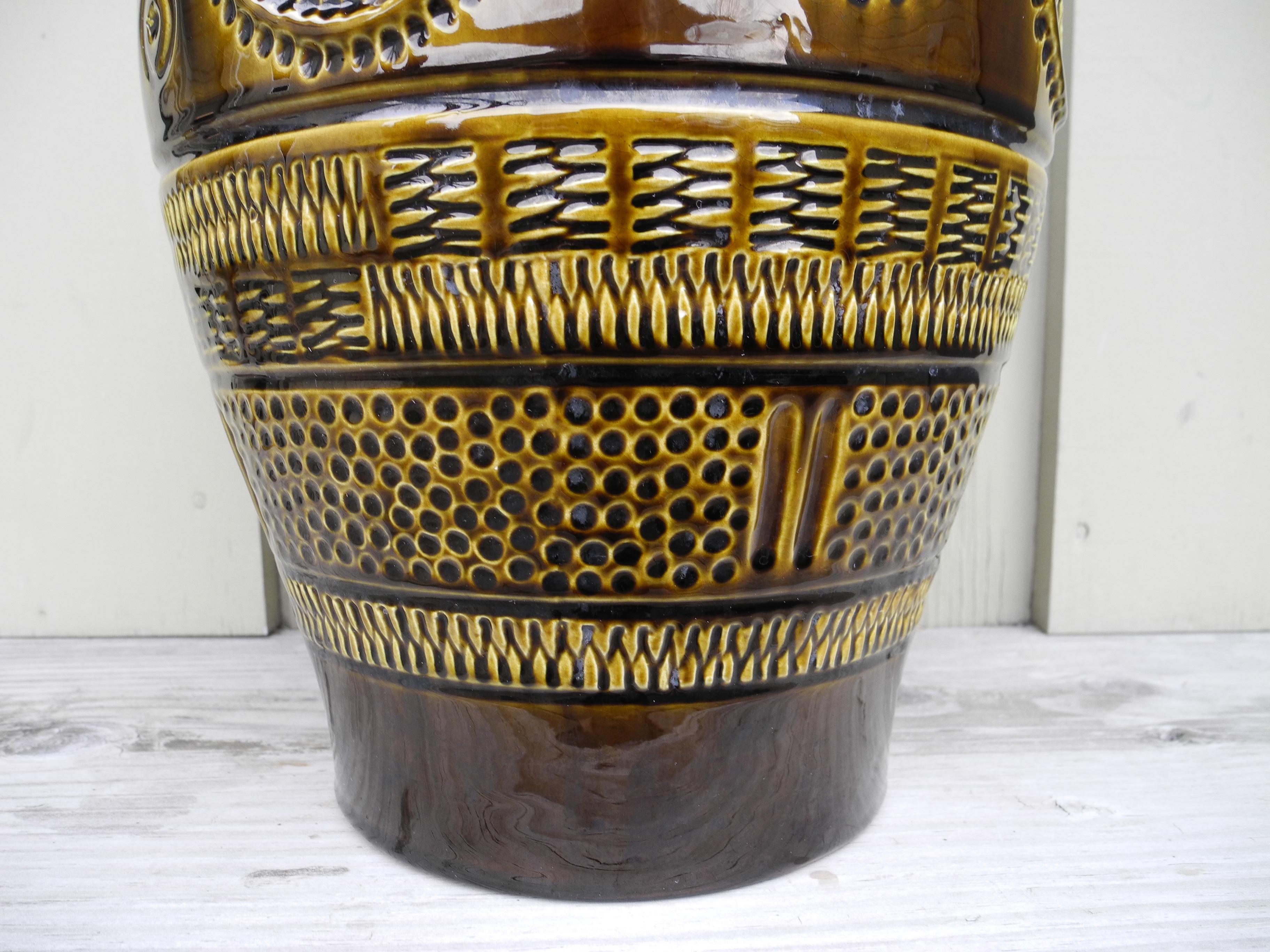 20th Century Mid-Century Modern Large Olive W German Ceramic Pottery Vessel Jar Vase For Sale