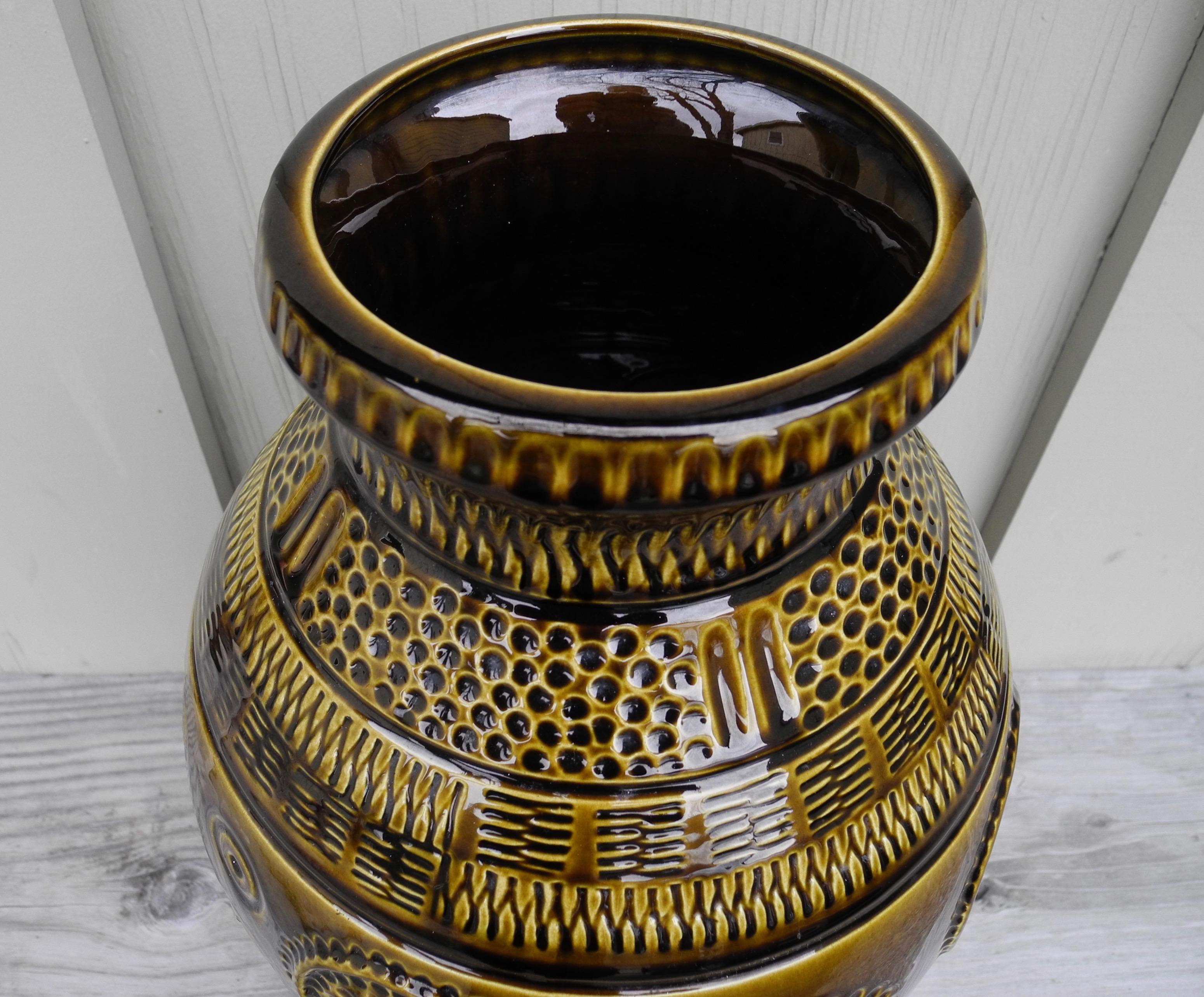 Mid-Century Modern Large Olive W German Ceramic Pottery Vessel Jar Vase For Sale 1