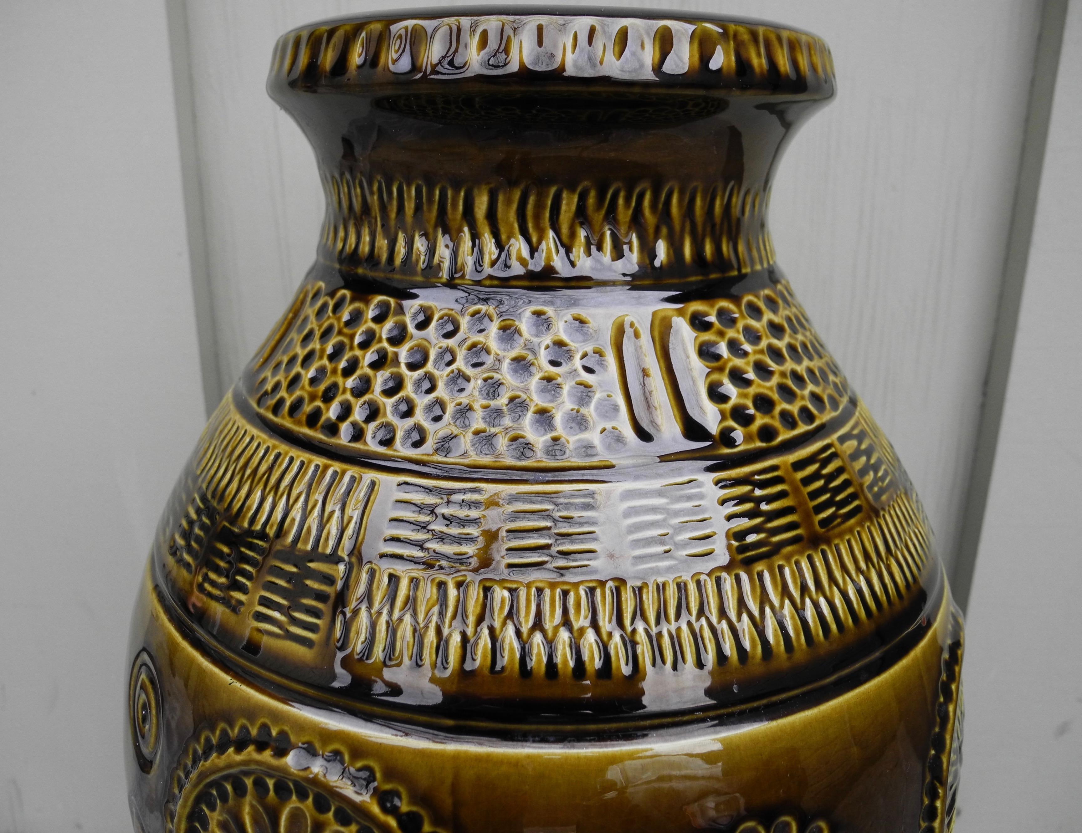 Mid-Century Modern Large Olive W German Ceramic Pottery Vessel Jar Vase For Sale 2