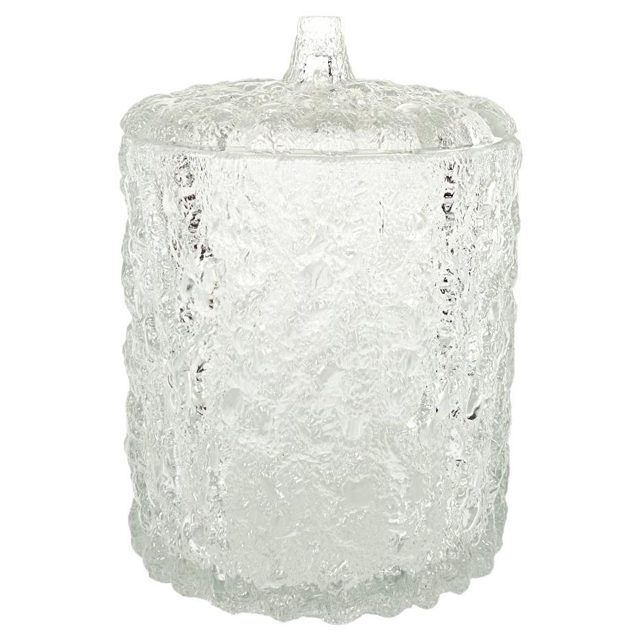 Mid-Century Modern Large Iced Glass Jar With Lid in the Shape of a Tree Trunk