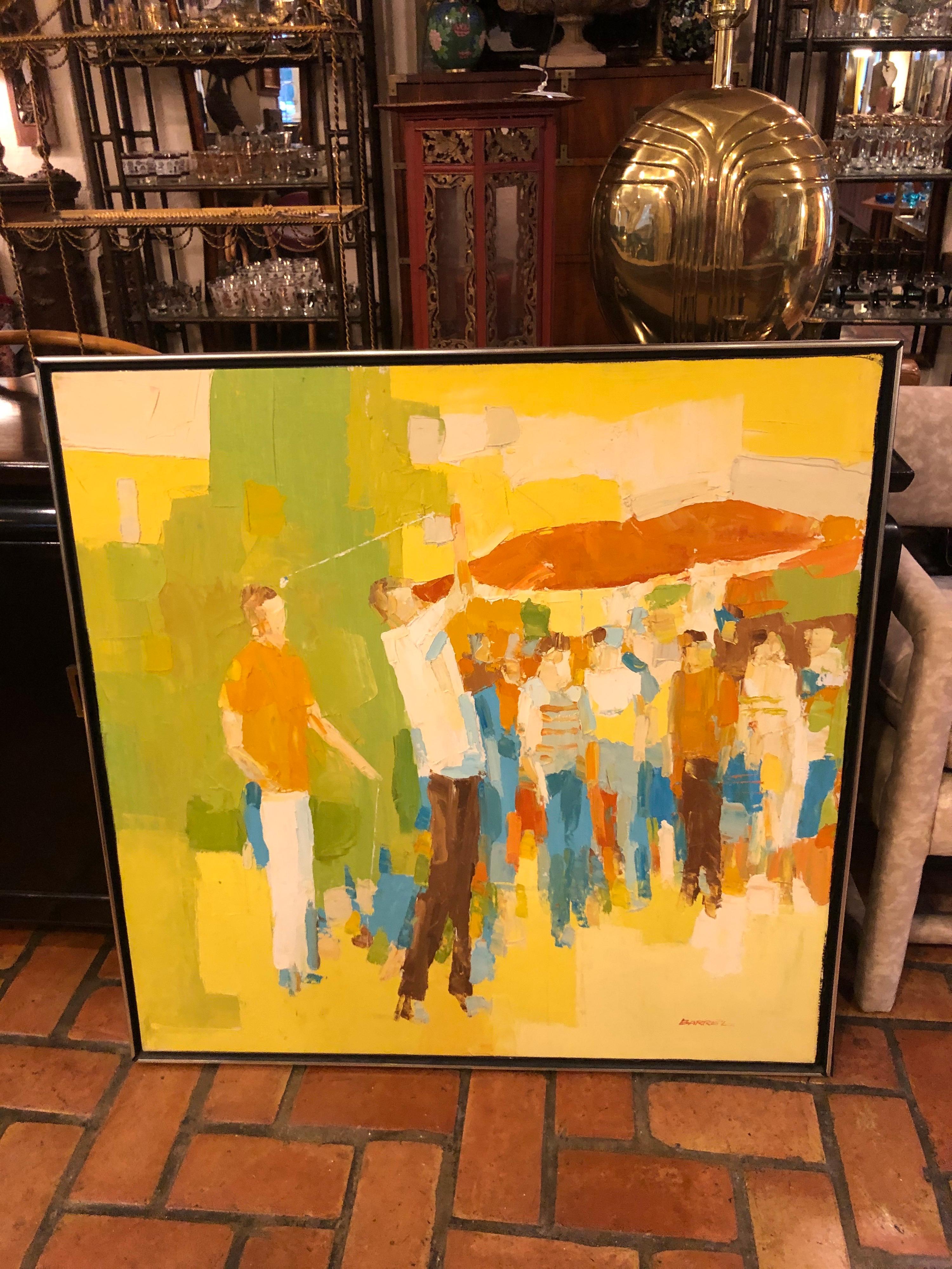 Mid-Century Modern large impasto painting of golfers by Italo Botti. . Also known as George Botti and or George Barrell. Incredible detail and heavy paint characteristic of Italo Botti's style. Intense composition of golfers in action surrounded by