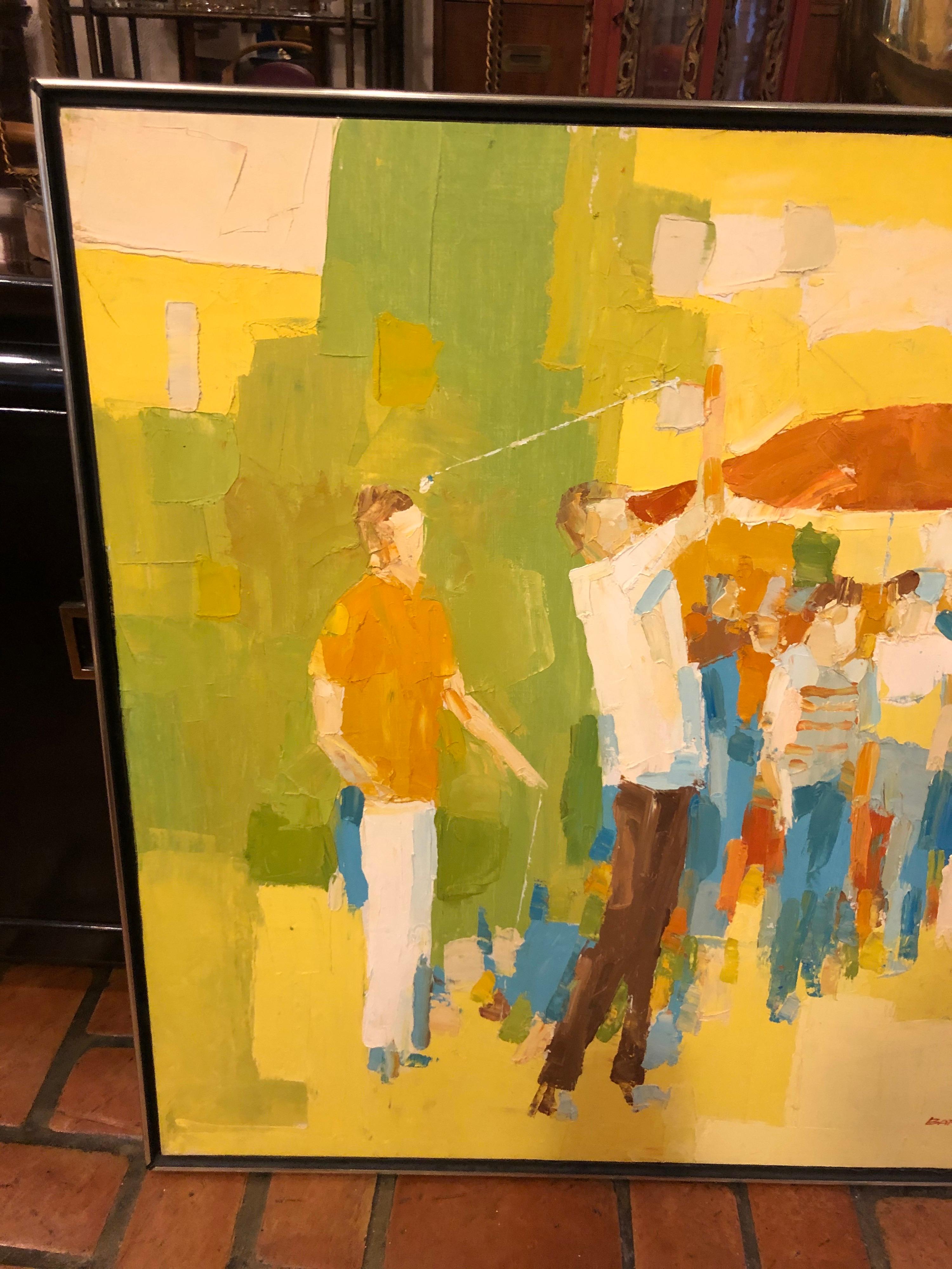 Mid-Century Modern Large Impasto Painting of Golfers by Italo Botti In Good Condition In Redding, CT