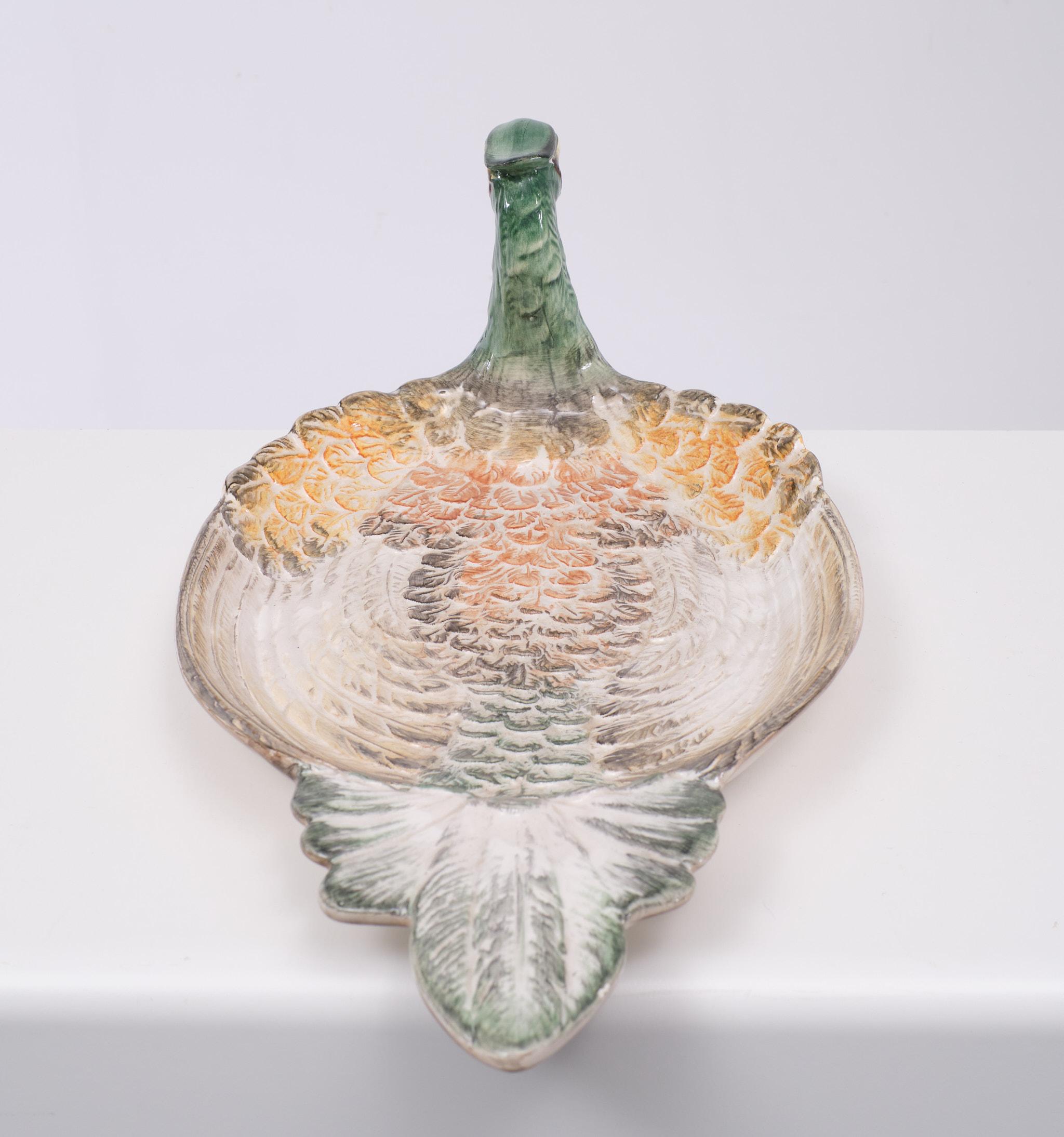 Mid century  modern large Italian ceramic Peacock  fruit platter For Sale 3