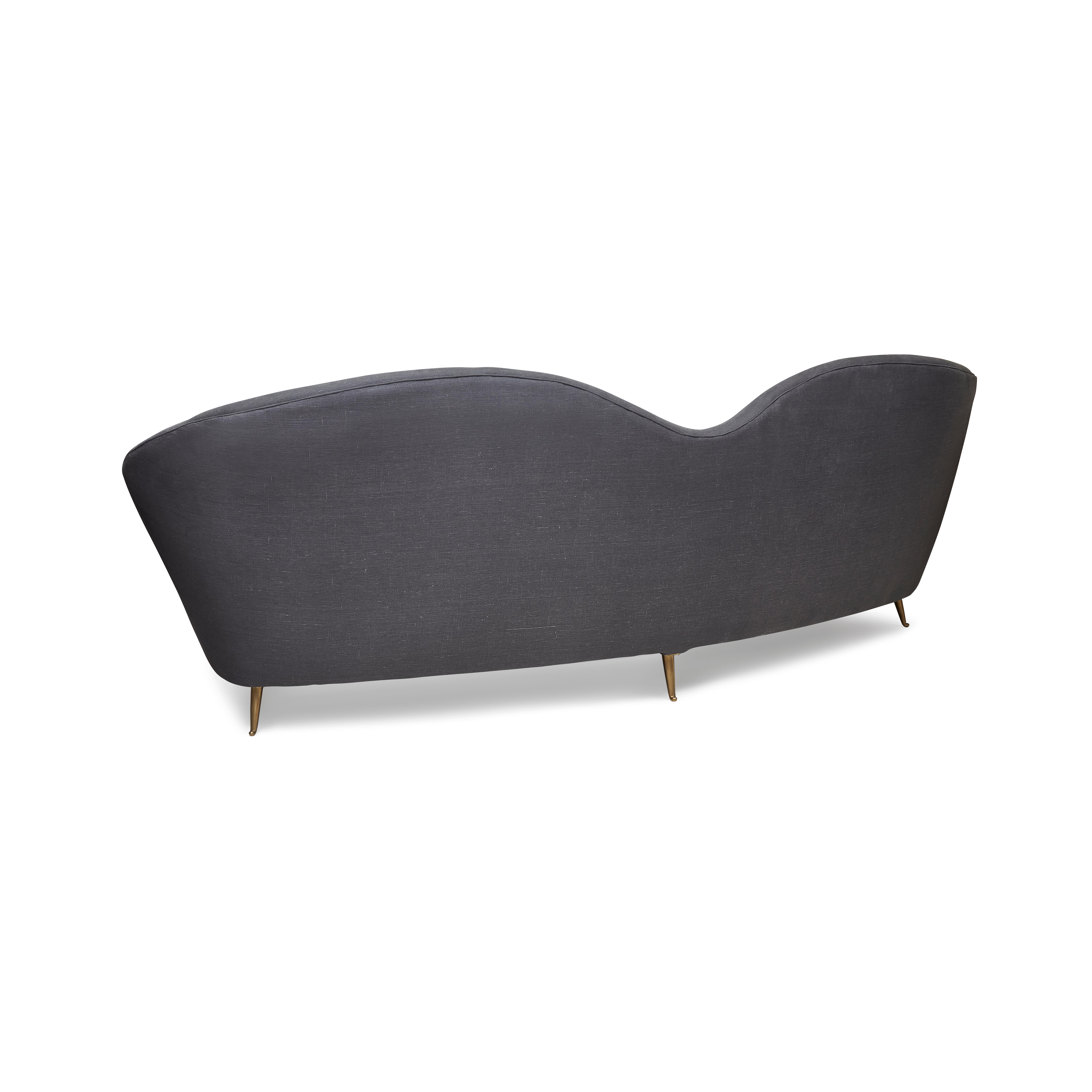 Brass Mid-Century Modern Large Italian Curved Sofa with Shaped Back by Cesare Lacca For Sale