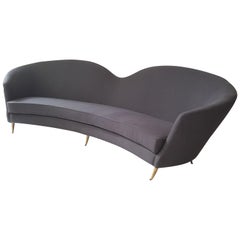 Mid-Century Modern Large Italian Curved Sofa with Shaped Back by Cesare Lacca