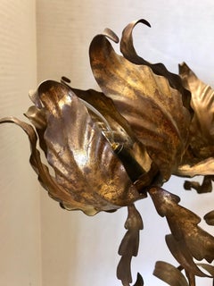 Mid-Century Modern Large Italian Gilt Gold Metal Tole Floral Table Lamp