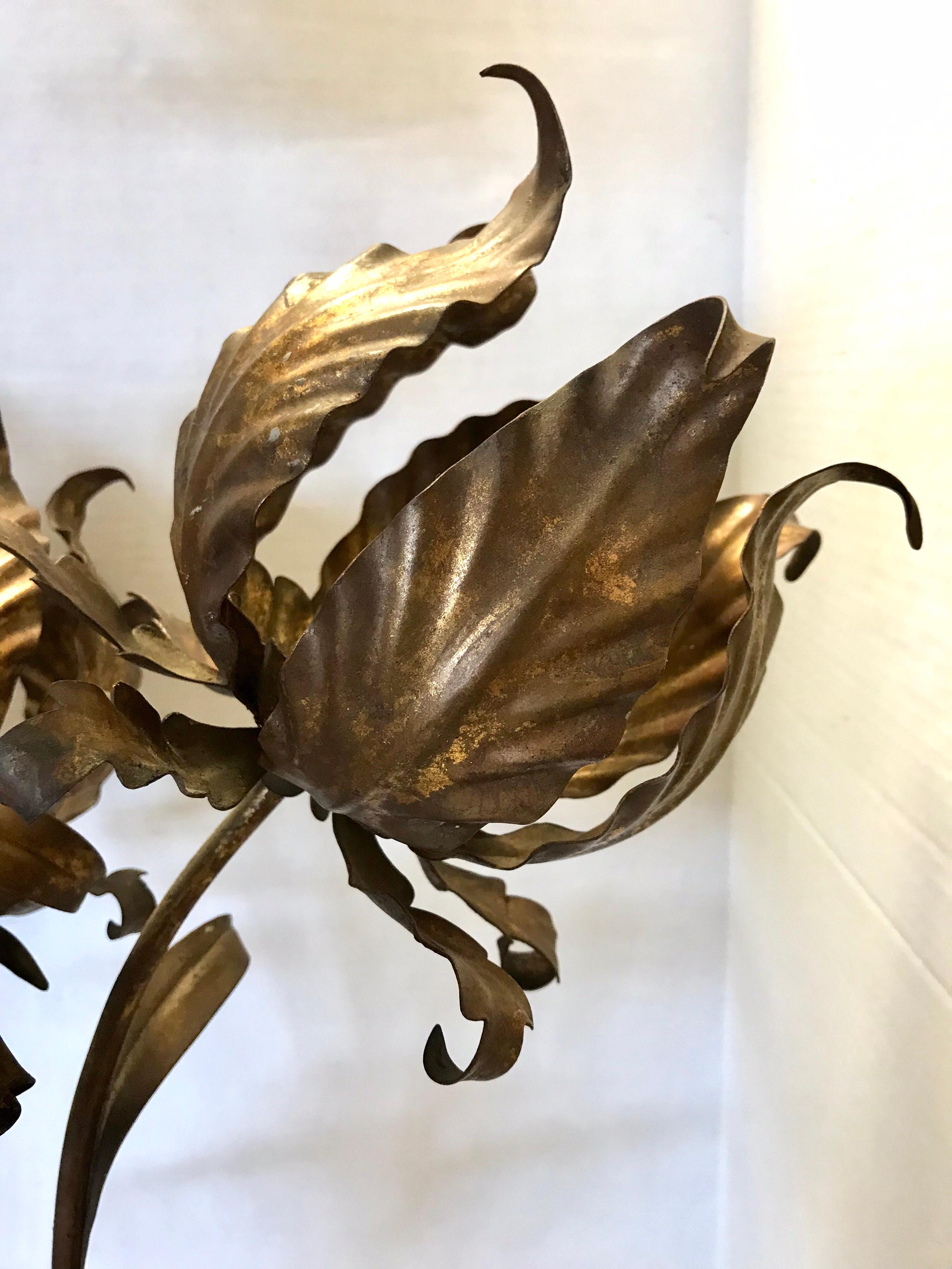 Mid-20th Century Mid-Century Modern Large Italian Gilt Gold Metal Tole Floral Table Lamp