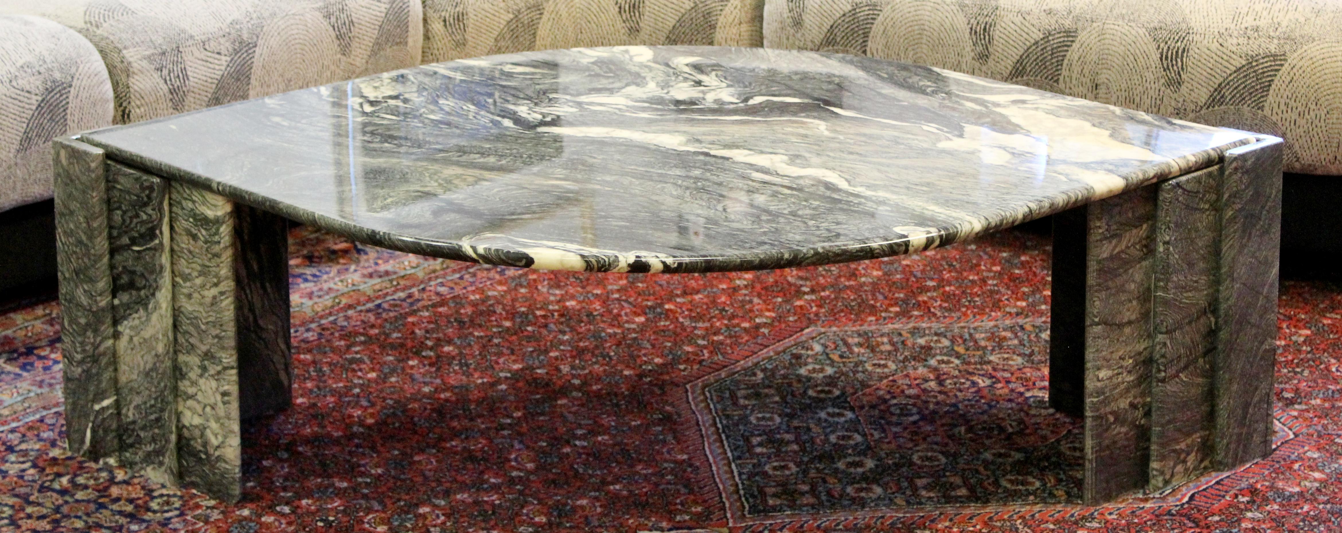 For your consideration is a magnificent, large, eye shaped coffee table, made of Italian marble, circa the 1970s. In excellent condition. The dimensions are 58